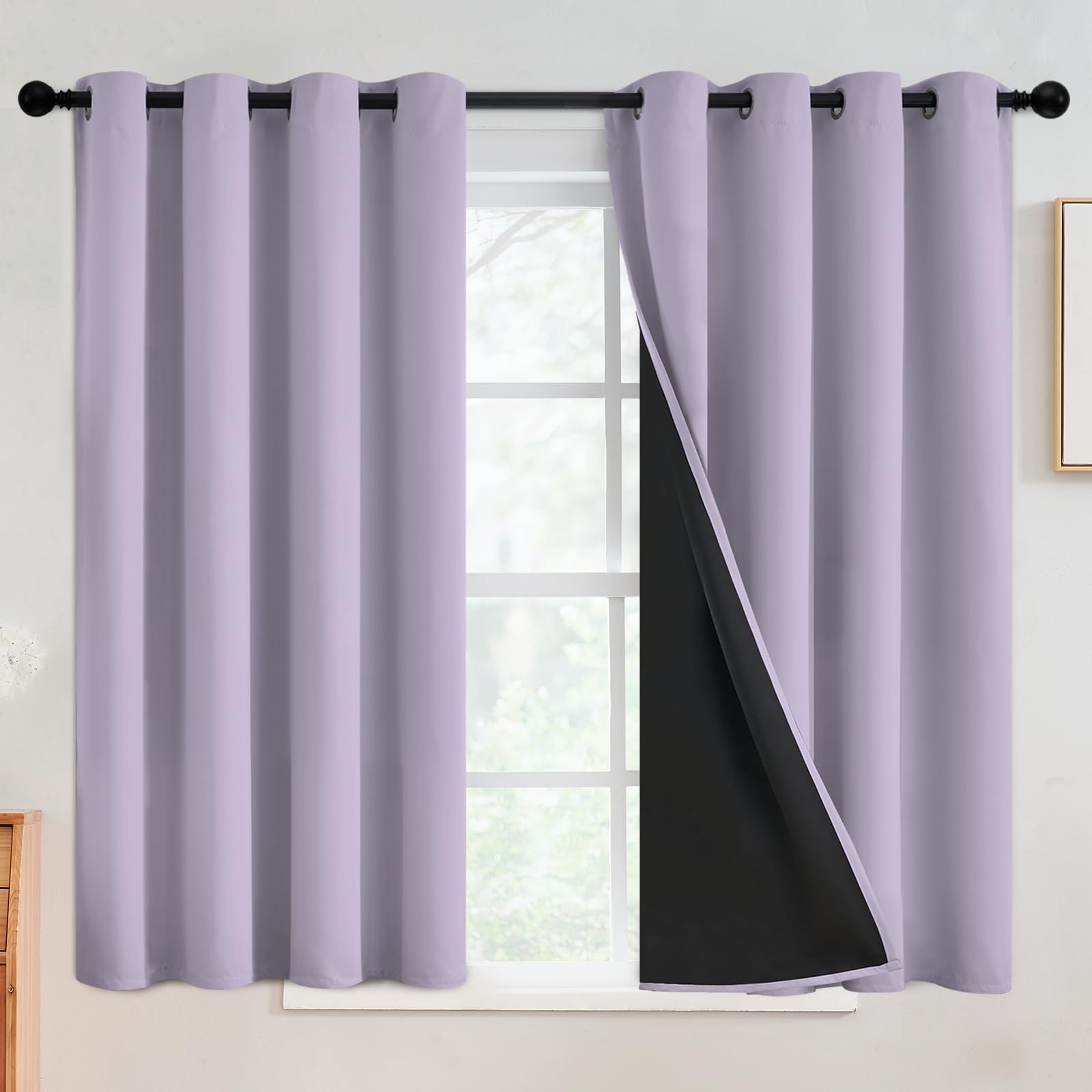 SimpleHome 100% Blackout Curtains for Bedroom,Thermal Insulated Grommet Window Drapes Room Darkening Cream Curtains for Living Room with Black Back,52 x 84 Inch,2 Panels