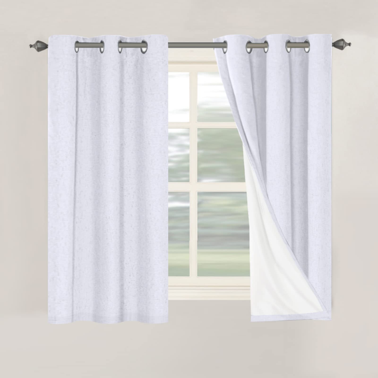 H.VERSAILTEX Linen 100% Blackout Curtains for Bedroom Full Light Blocking Curtains, Textured Window Curtain for Living Room 84 inch Grommet, Energy Efficient Curtains White Liner(2 Panels, Natural)