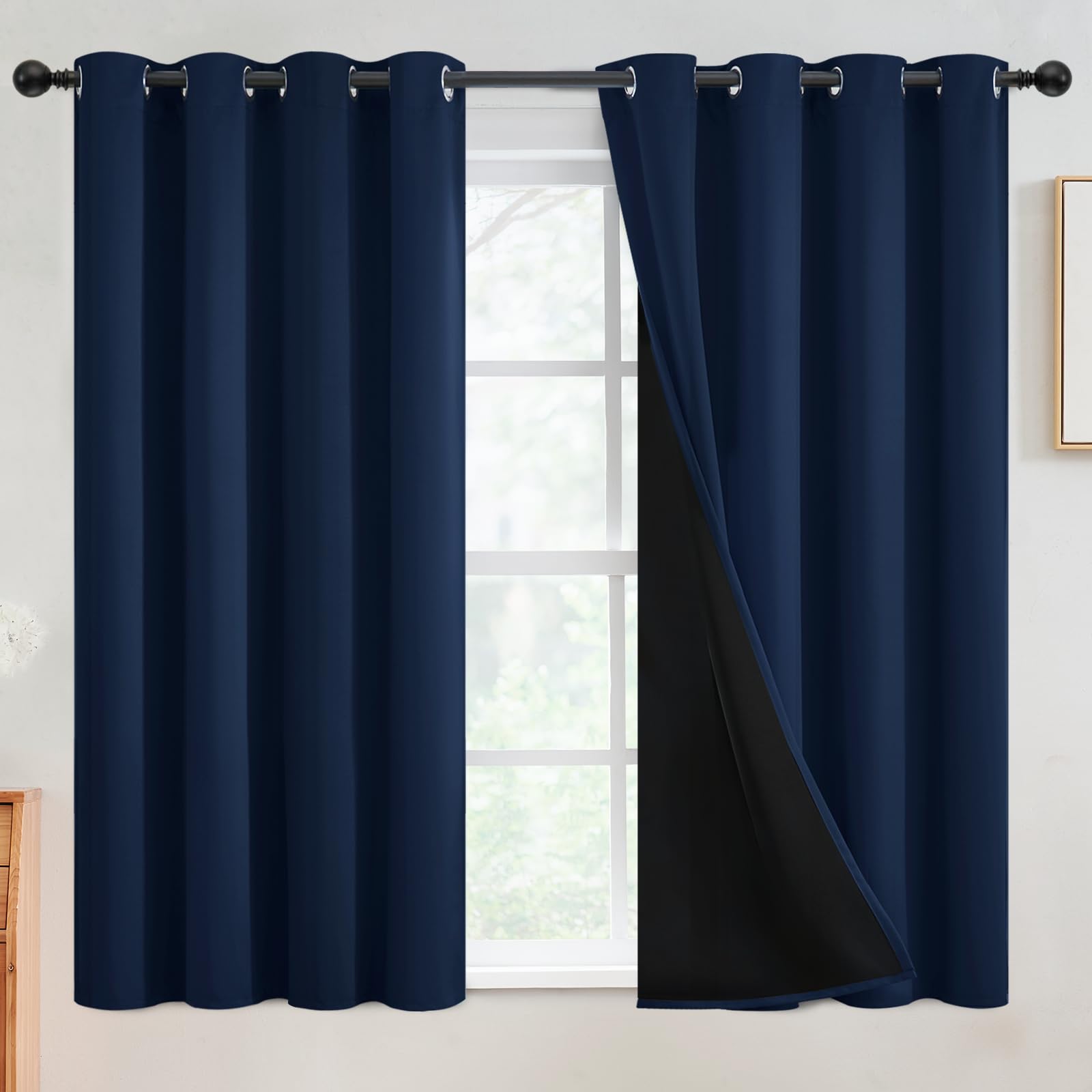 SimpleHome 100% Blackout Curtains for Bedroom,Thermal Insulated Grommet Window Drapes Room Darkening Cream Curtains for Living Room with Black Back,52 x 84 Inch,2 Panels