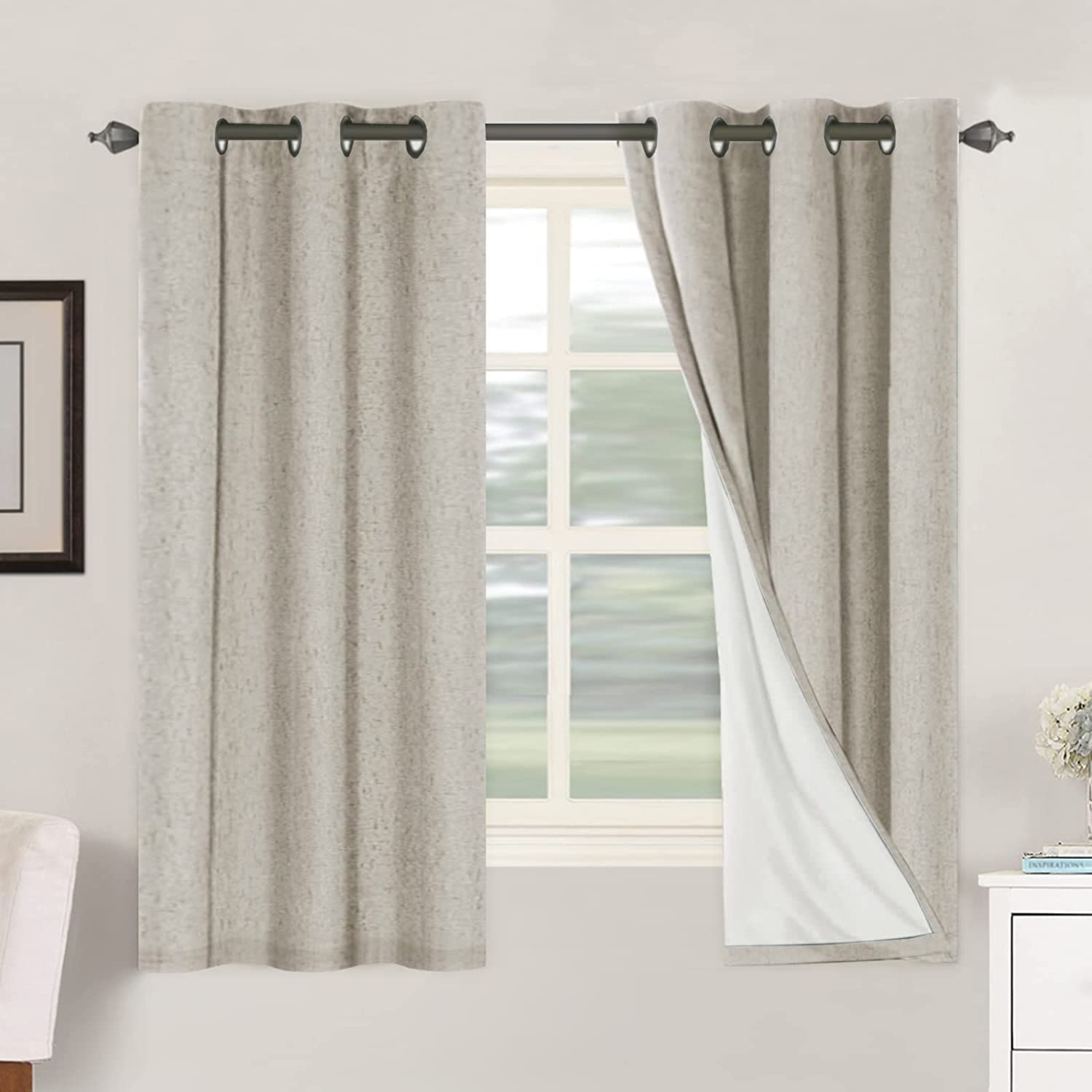 H.VERSAILTEX Linen 100% Blackout Curtains for Bedroom Full Light Blocking Curtains, Textured Window Curtain for Living Room 84 inch Grommet, Energy Efficient Curtains White Liner(2 Panels, Natural)