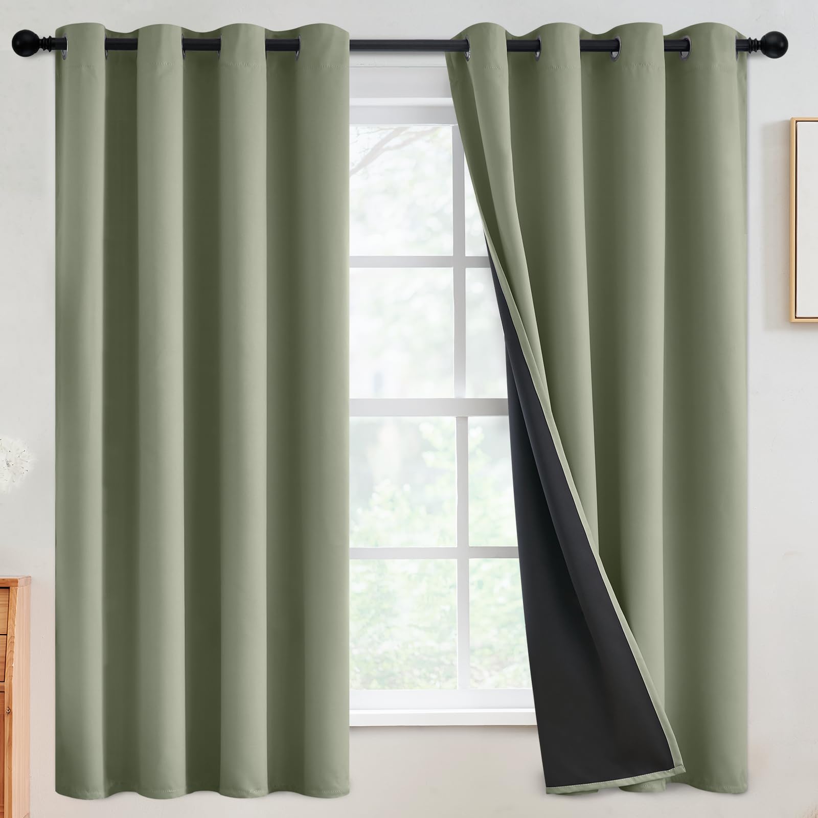 SimpleHome 100% Blackout Curtains for Bedroom,Thermal Insulated Grommet Window Drapes Room Darkening Cream Curtains for Living Room with Black Back,52 x 84 Inch,2 Panels