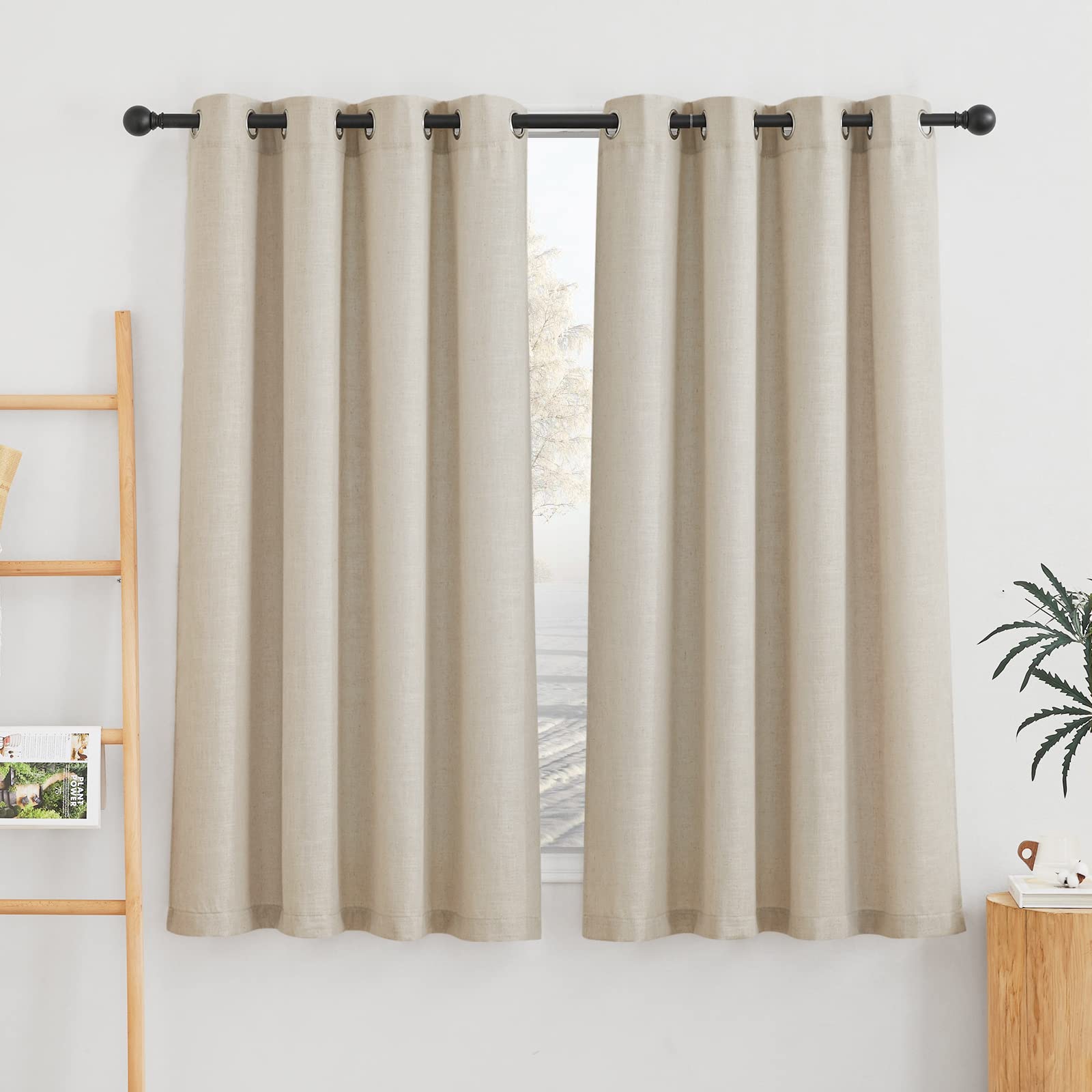 NICETOWN Semi Sheer Beige Curtains 84 inches Long, Grommet Retro Linen Curtains Window Treatments Vertical Drapes Privacy with Light Filter for Living Room, W52 x L84, 2 Panels
