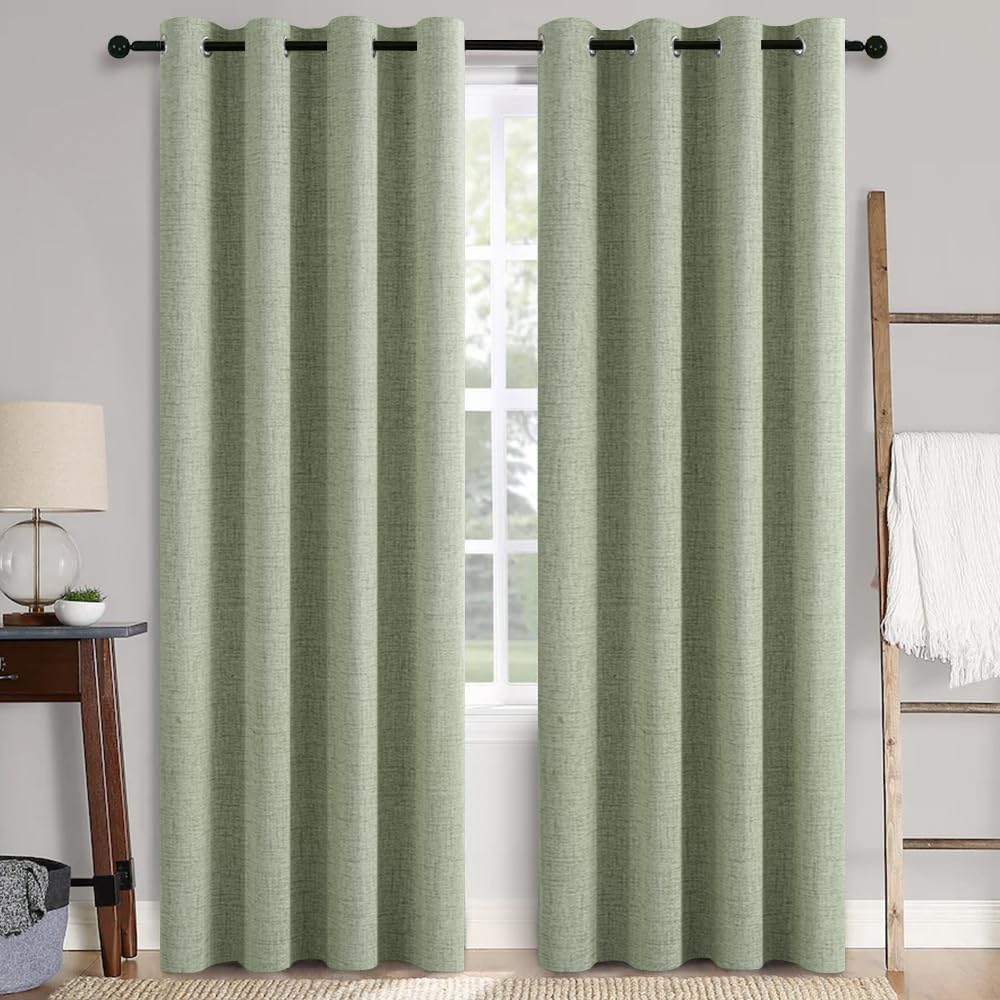 MIULEE 90 Inches Linen Textured Curtains for Bedroom 100% Blackout Thermal Insulated Natural Beige Grommet Room Darkening Curtains & Drapes Luxury Decor for Living Room Nursery 52 x 90 Inch (2 Panels)
