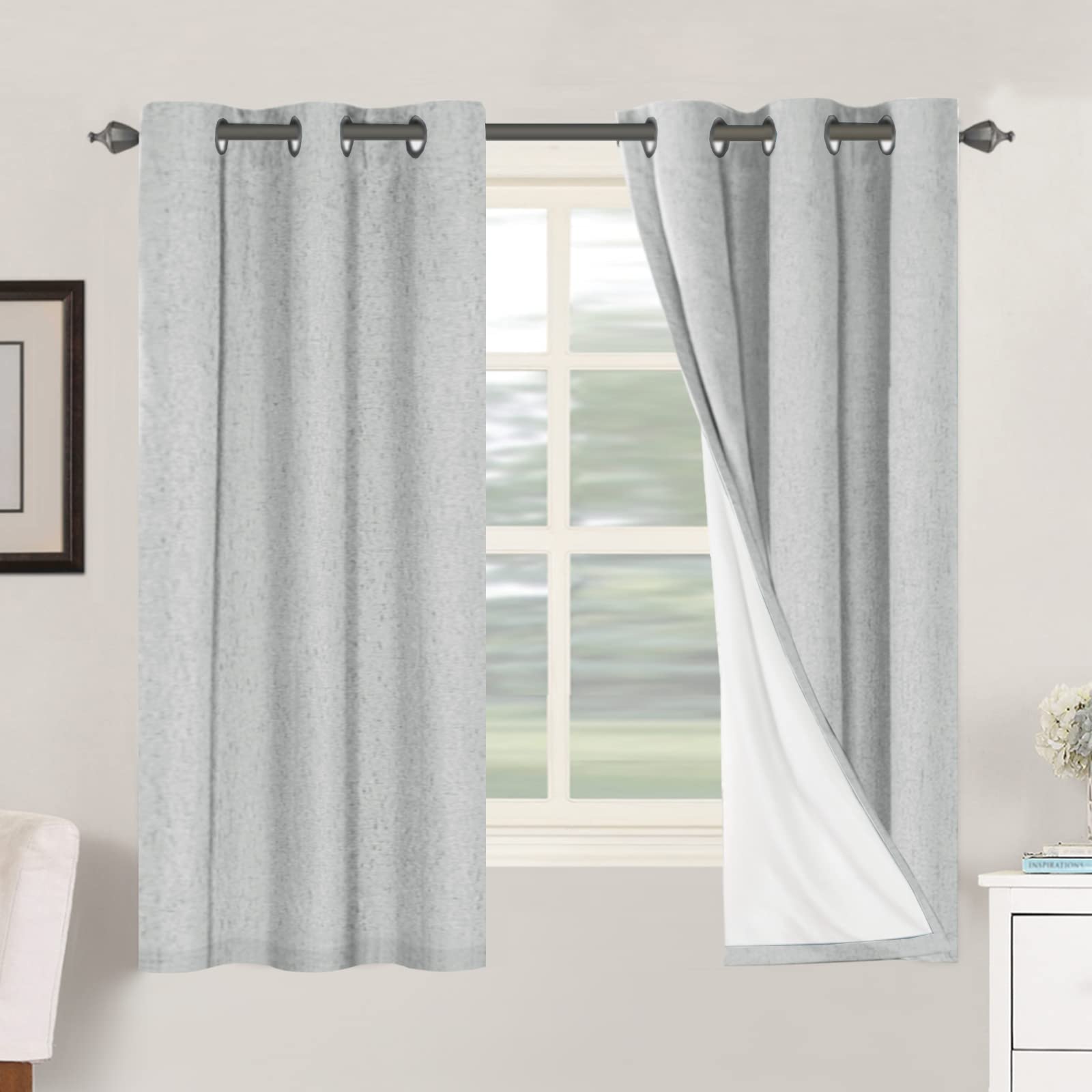 H.VERSAILTEX Linen 100% Blackout Curtains for Bedroom Full Light Blocking Curtains, Textured Window Curtain for Living Room 84 inch Grommet, Energy Efficient Curtains White Liner(2 Panels, Natural)