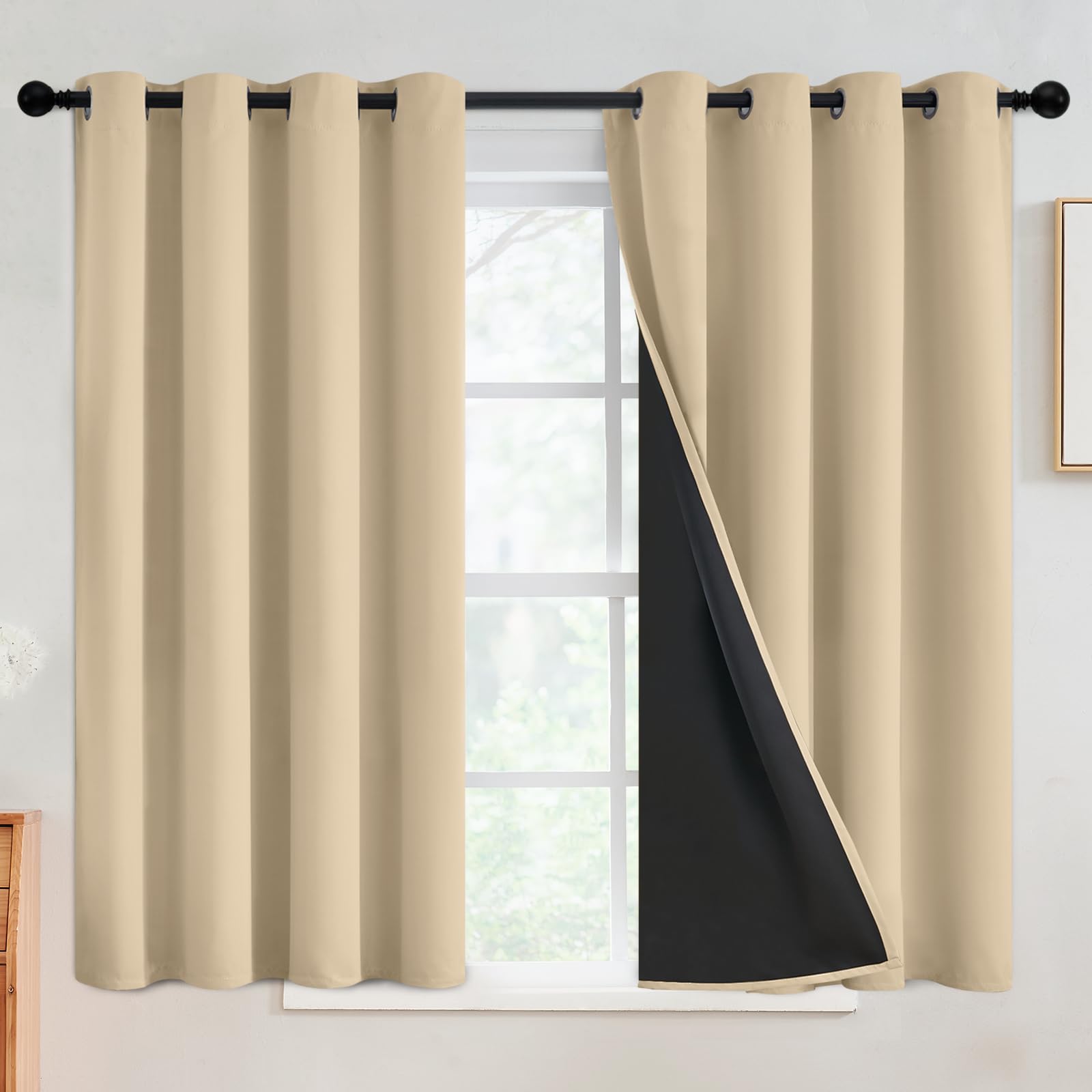 SimpleHome 100% Blackout Curtains for Bedroom,Thermal Insulated Grommet Window Drapes Room Darkening Cream Curtains for Living Room with Black Back,52 x 84 Inch,2 Panels