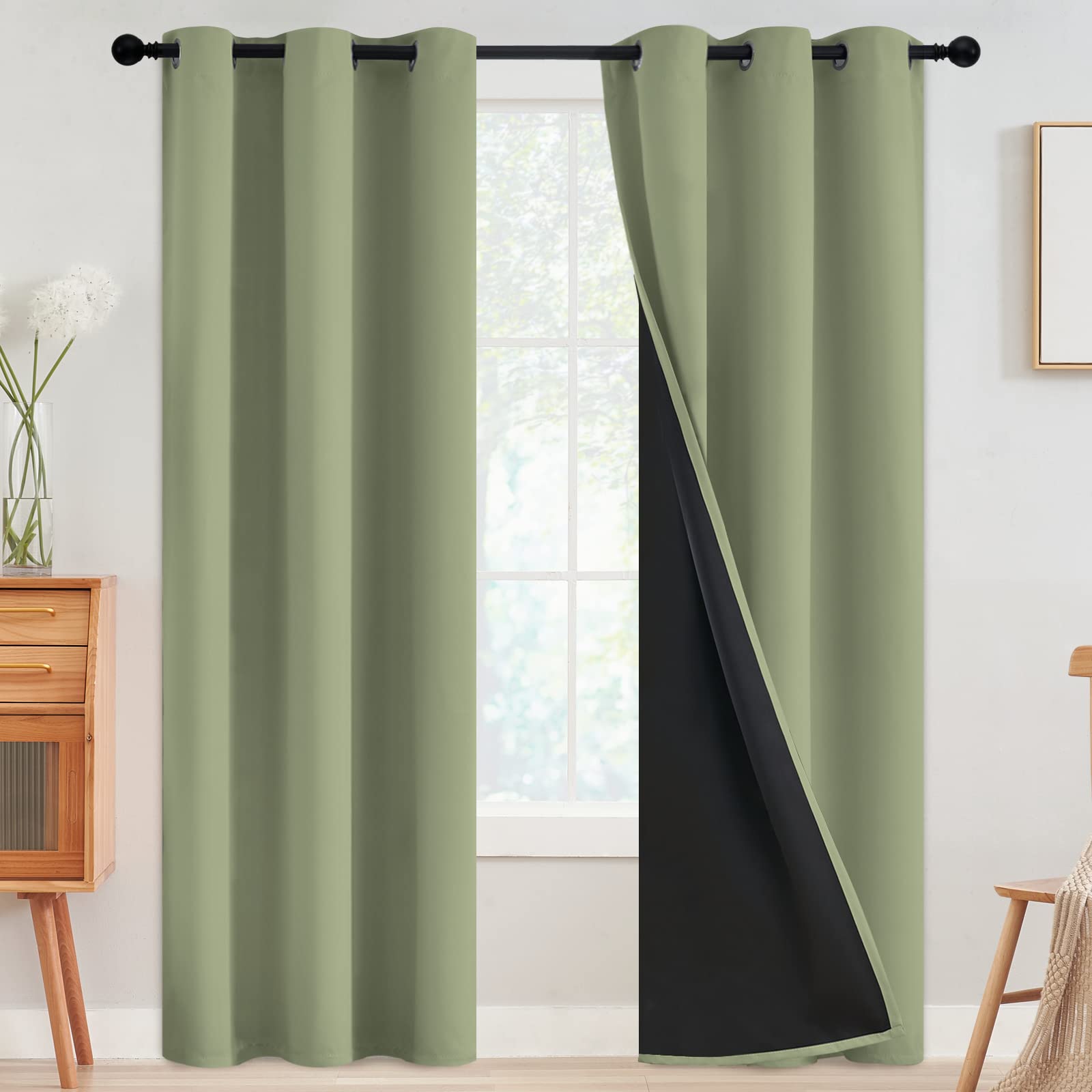 SimpleHome 100% Blackout Curtains for Bedroom,Thermal Insulated Grommet Window Drapes Room Darkening Cream Curtains for Living Room with Black Back,52 x 84 Inch,2 Panels