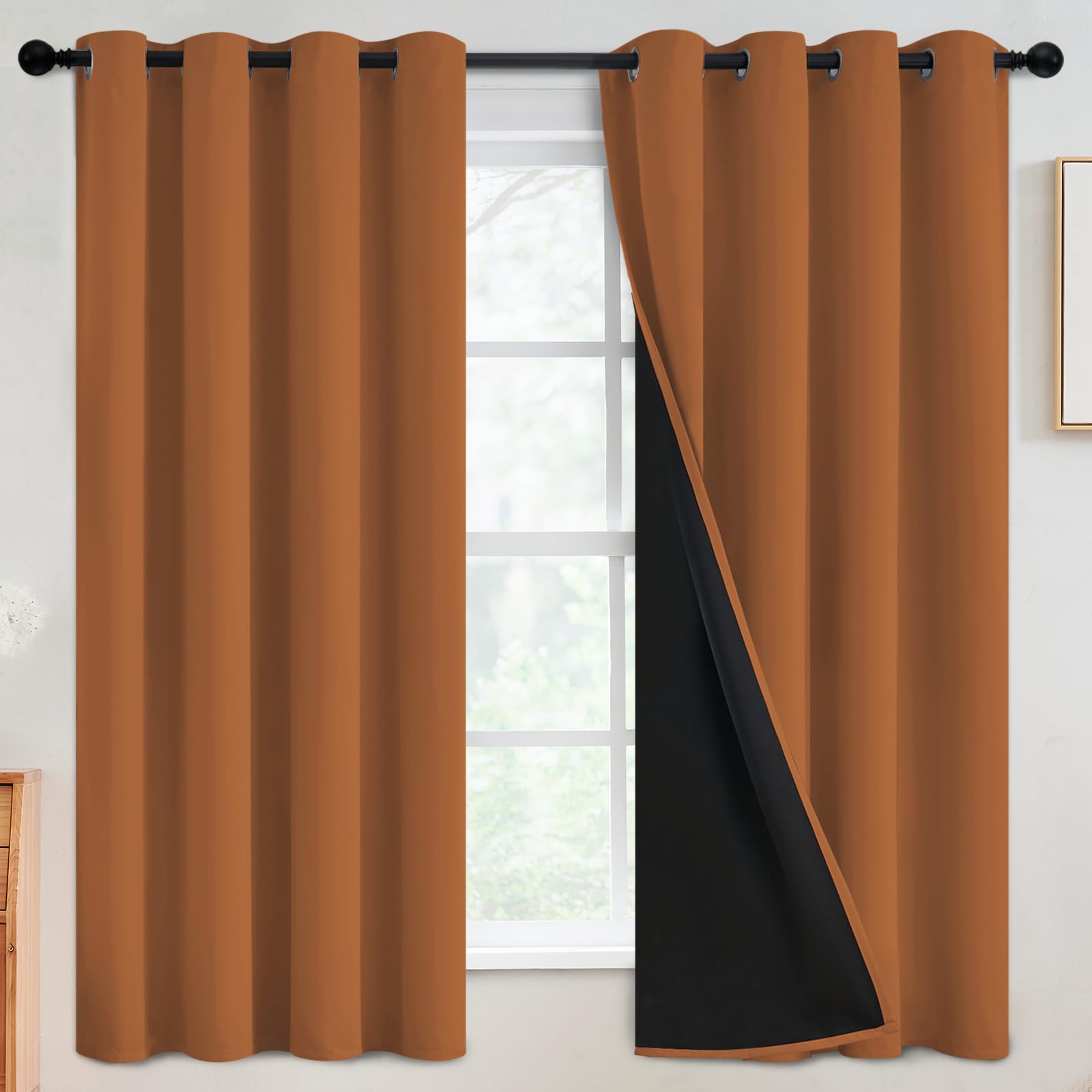 SimpleHome 100% Blackout Curtains for Bedroom,Thermal Insulated Grommet Window Drapes Room Darkening Cream Curtains for Living Room with Black Back,52 x 84 Inch,2 Panels