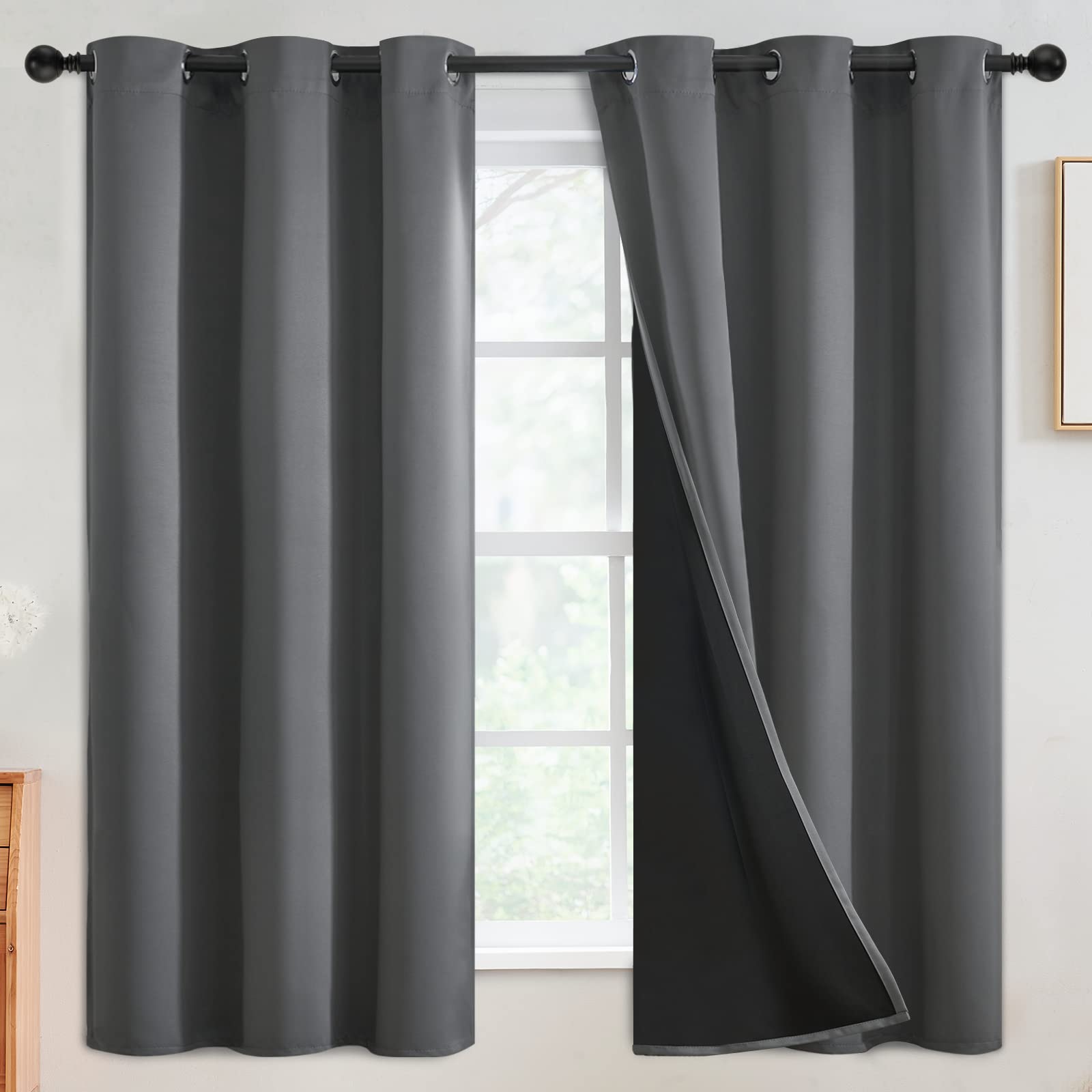 SimpleHome 100% Blackout Curtains for Bedroom,Thermal Insulated Grommet Window Drapes Room Darkening Cream Curtains for Living Room with Black Back,52 x 84 Inch,2 Panels