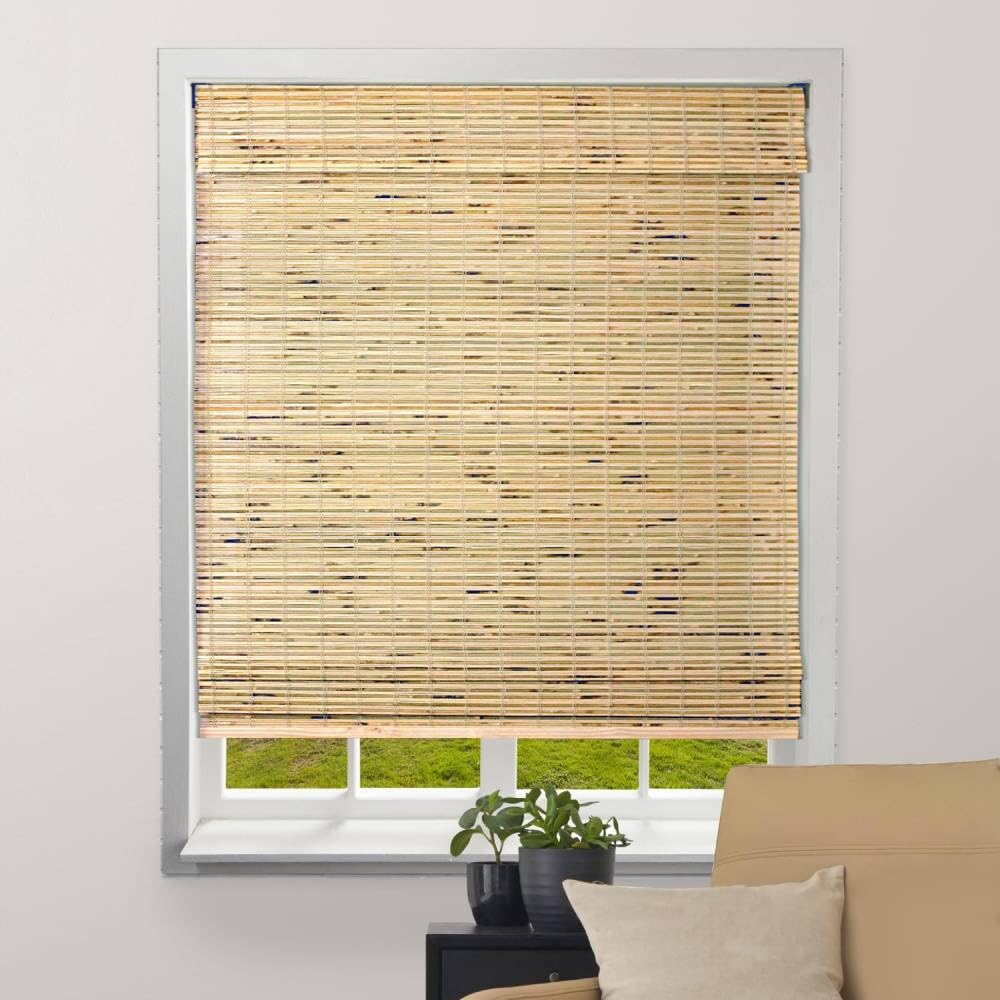 ARLO BLINDS Sheer Bamboo Roman Shades with Valance - Tuscan, 34" W x 60" H - Light Filtering Cordless Blinds for Interior Windows - Real Natural Bamboo Material - Mounting Hardware Included