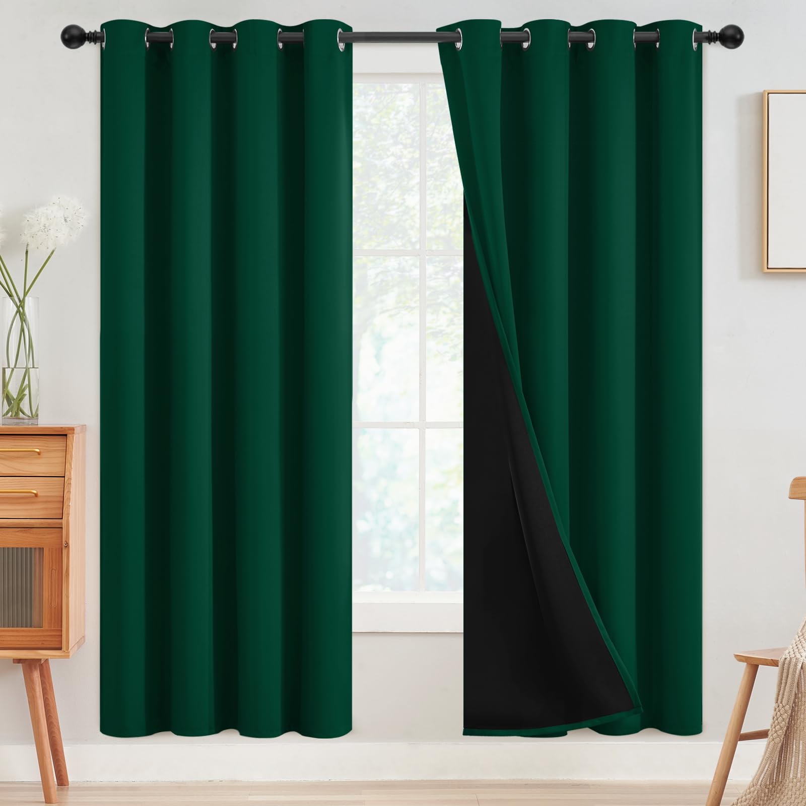 SimpleHome 100% Blackout Curtains for Bedroom,Thermal Insulated Grommet Window Drapes Room Darkening Cream Curtains for Living Room with Black Back,52 x 84 Inch,2 Panels