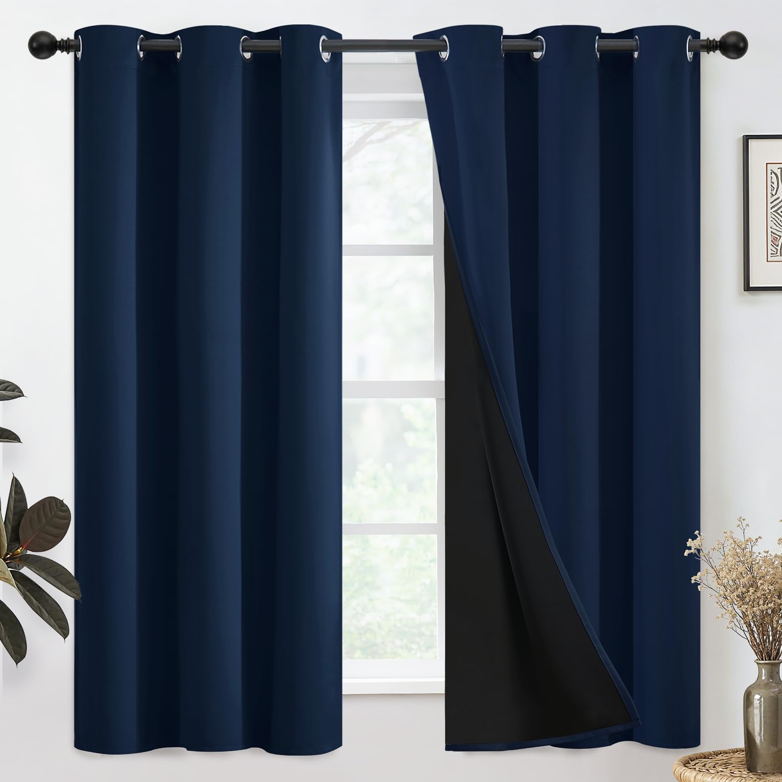 SimpleHome 100% Blackout Curtains for Bedroom,Thermal Insulated Grommet Window Drapes Room Darkening Cream Curtains for Living Room with Black Back,52 x 84 Inch,2 Panels