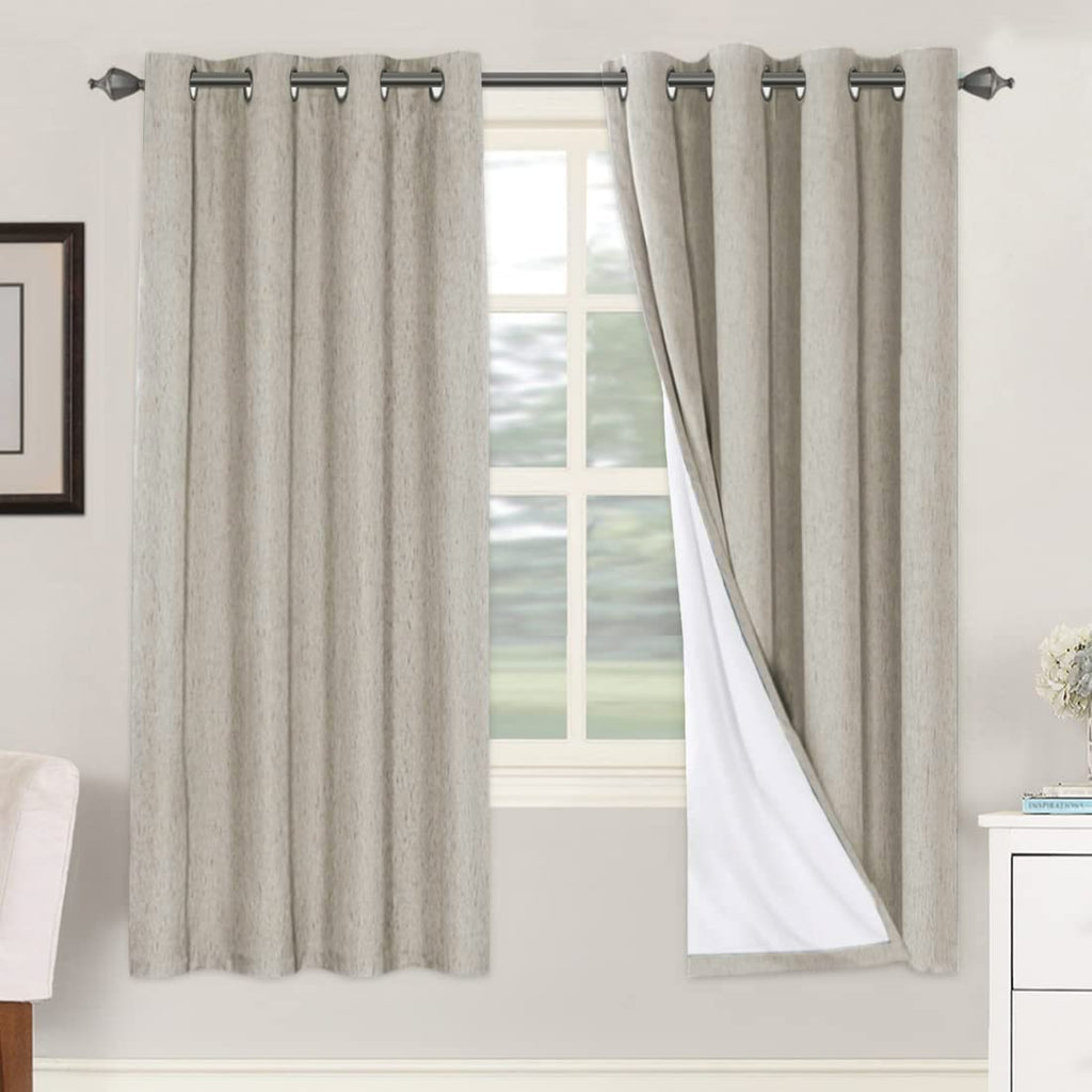 H.VERSAILTEX Linen 100% Blackout Curtains for Bedroom Full Light Blocking Curtains, Textured Window Curtain for Living Room 84 inch Grommet, Energy Efficient Curtains White Liner(2 Panels, Natural)