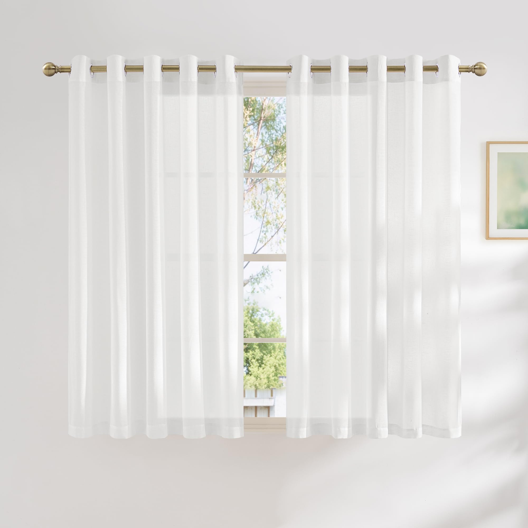 NICETOWN Semi Sheer Beige Curtains 84 inches Long, Grommet Retro Linen Curtains Window Treatments Vertical Drapes Privacy with Light Filter for Living Room, W52 x L84, 2 Panels