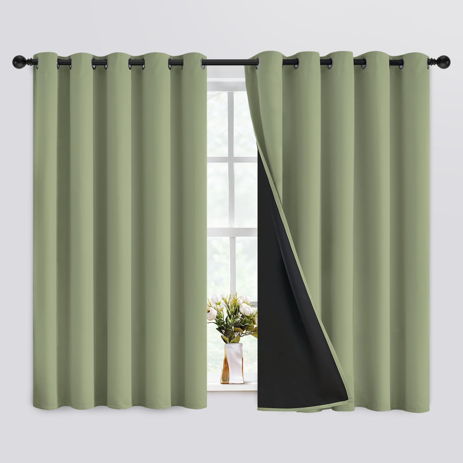 SimpleHome 100% Blackout Curtains for Bedroom,Thermal Insulated Grommet Window Drapes Room Darkening Cream Curtains for Living Room with Black Back,52 x 84 Inch,2 Panels