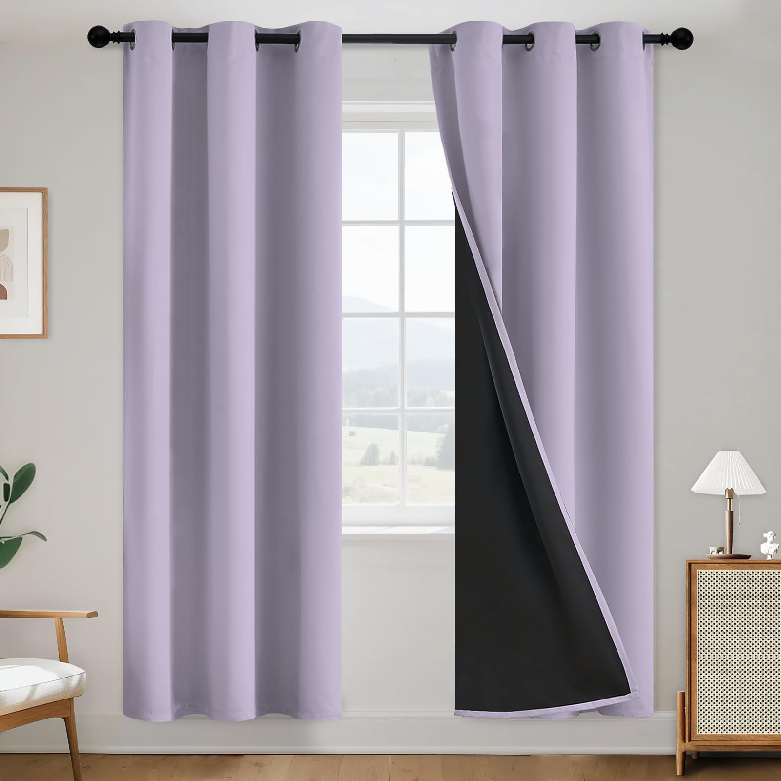 SimpleHome 100% Blackout Curtains for Bedroom,Thermal Insulated Grommet Window Drapes Room Darkening Cream Curtains for Living Room with Black Back,52 x 84 Inch,2 Panels