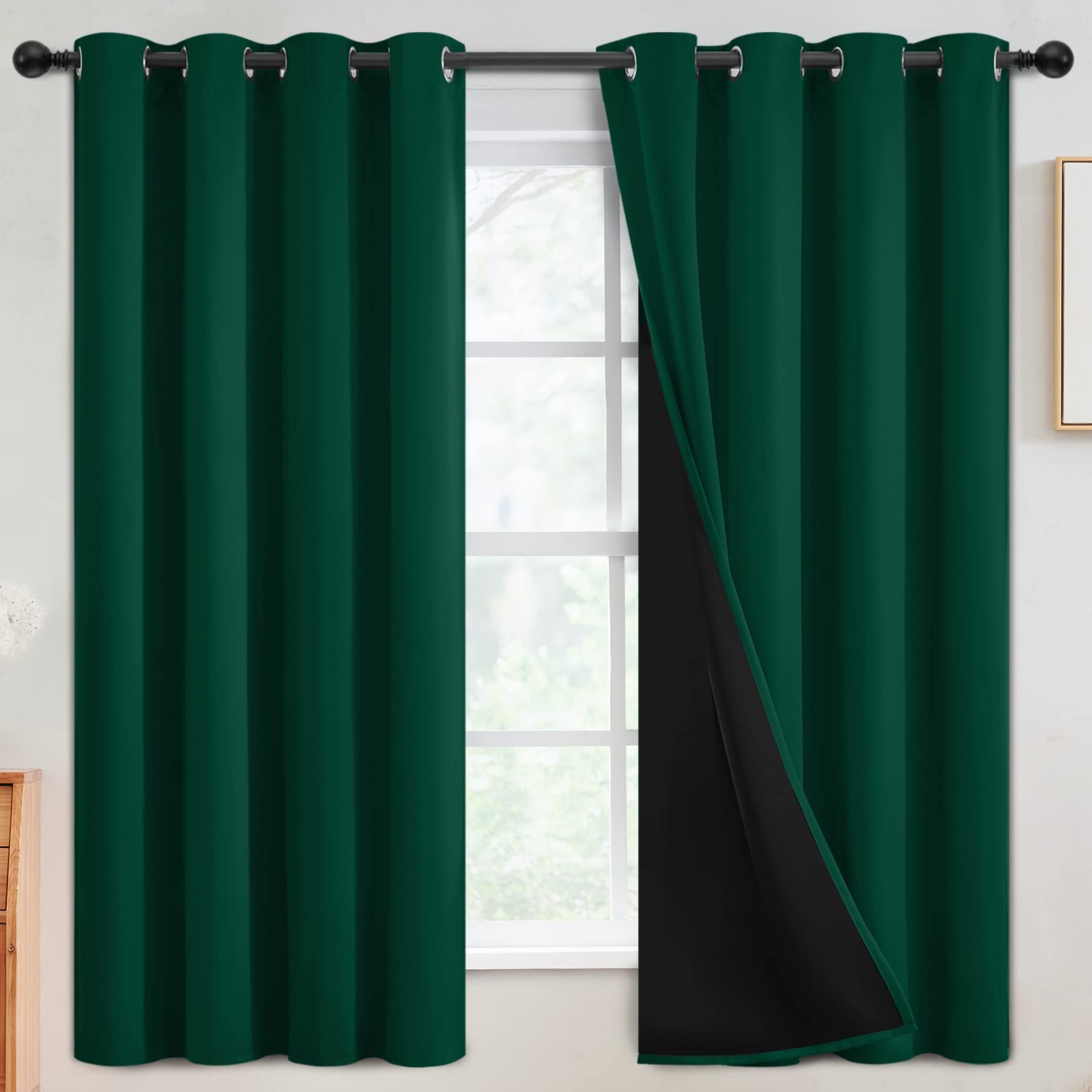 SimpleHome 100% Blackout Curtains for Bedroom,Thermal Insulated Grommet Window Drapes Room Darkening Cream Curtains for Living Room with Black Back,52 x 84 Inch,2 Panels