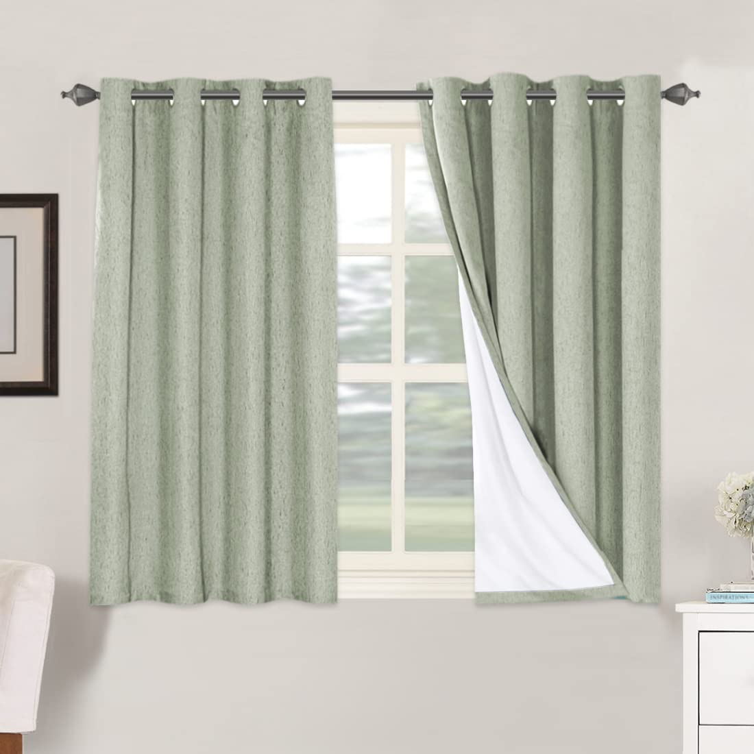 H.VERSAILTEX Linen 100% Blackout Curtains for Bedroom Full Light Blocking Curtains, Textured Window Curtain for Living Room 84 inch Grommet, Energy Efficient Curtains White Liner(2 Panels, Natural)