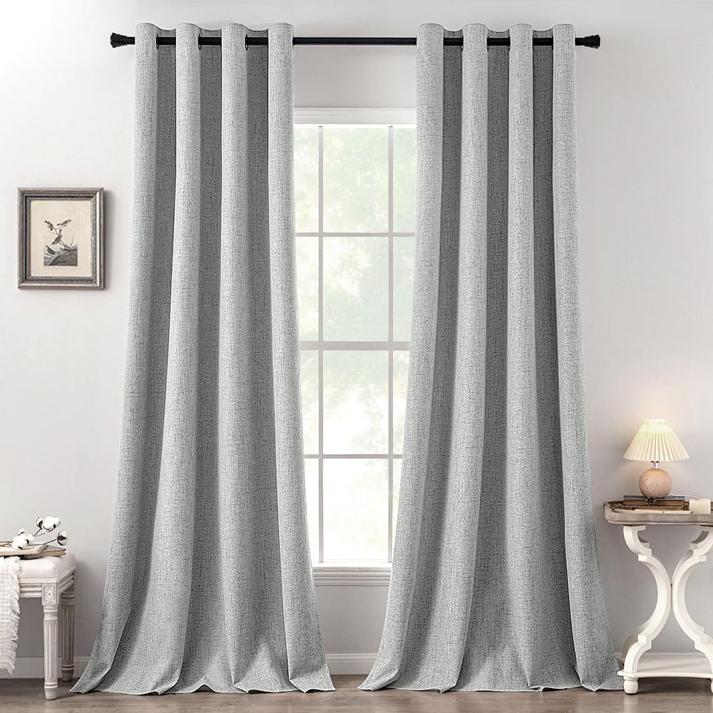 MIULEE 90 Inches Linen Textured Curtains for Bedroom 100% Blackout Thermal Insulated Natural Beige Grommet Room Darkening Curtains & Drapes Luxury Decor for Living Room Nursery 52 x 90 Inch (2 Panels)