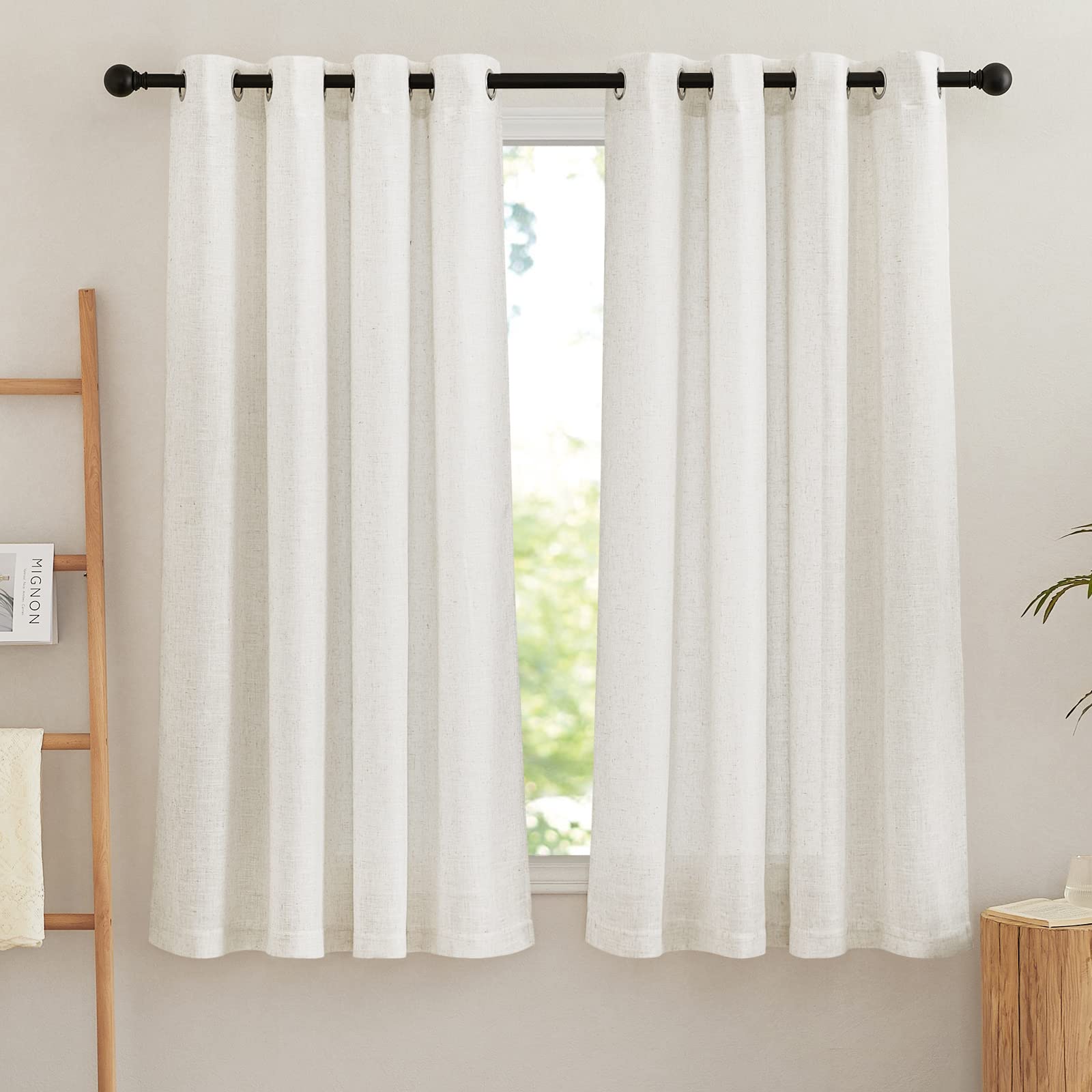 NICETOWN Semi Sheer Beige Curtains 84 inches Long, Grommet Retro Linen Curtains Window Treatments Vertical Drapes Privacy with Light Filter for Living Room, W52 x L84, 2 Panels
