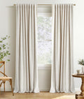 INOVADAY 100% Blackout Curtains 96 Inches Length 2 Panels Set, Back Tab/Rod Pocket Linen Black Out Curtains for Bedroom, Thermal Insulated Window Drapes - Cream, W50 X L96