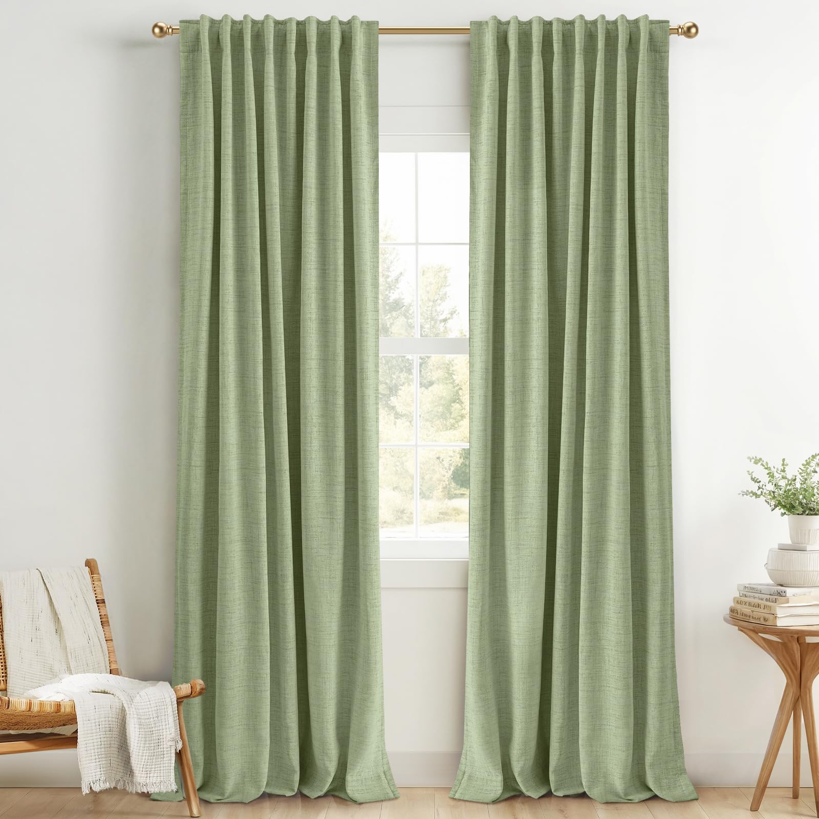 INOVADAY 100% Blackout Curtains 96 Inches Length 2 Panels Set, Back Tab/Rod Pocket Linen Black Out Curtains for Bedroom, Thermal Insulated Window Drapes - Cream, W50 X L96