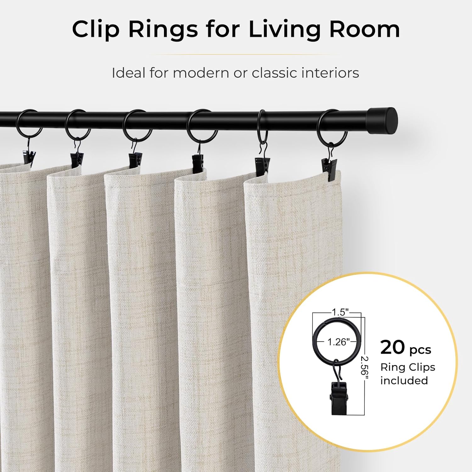 INOVADAY 100% Blackout Curtains for Bedroom, Black Out Curtains 84 Inch Long, Clip Rings Linen Blackout Drapes, Thermal Insulated Room Darkening for Living Room, 2 Panels - Beige,W50xL84
