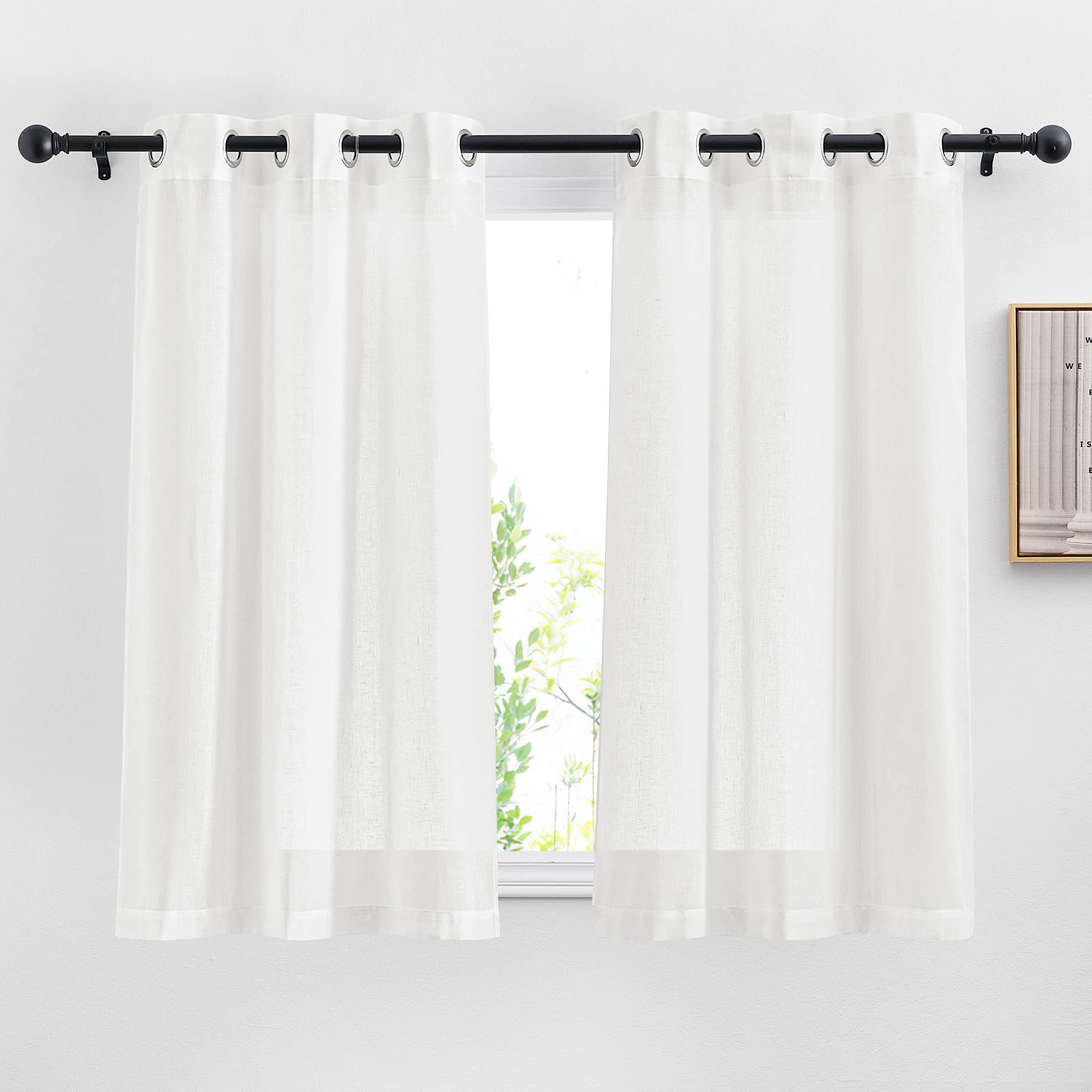 NICETOWN Semi Sheer Beige Curtains 84 inches Long, Grommet Retro Linen Curtains Window Treatments Vertical Drapes Privacy with Light Filter for Living Room, W52 x L84, 2 Panels
