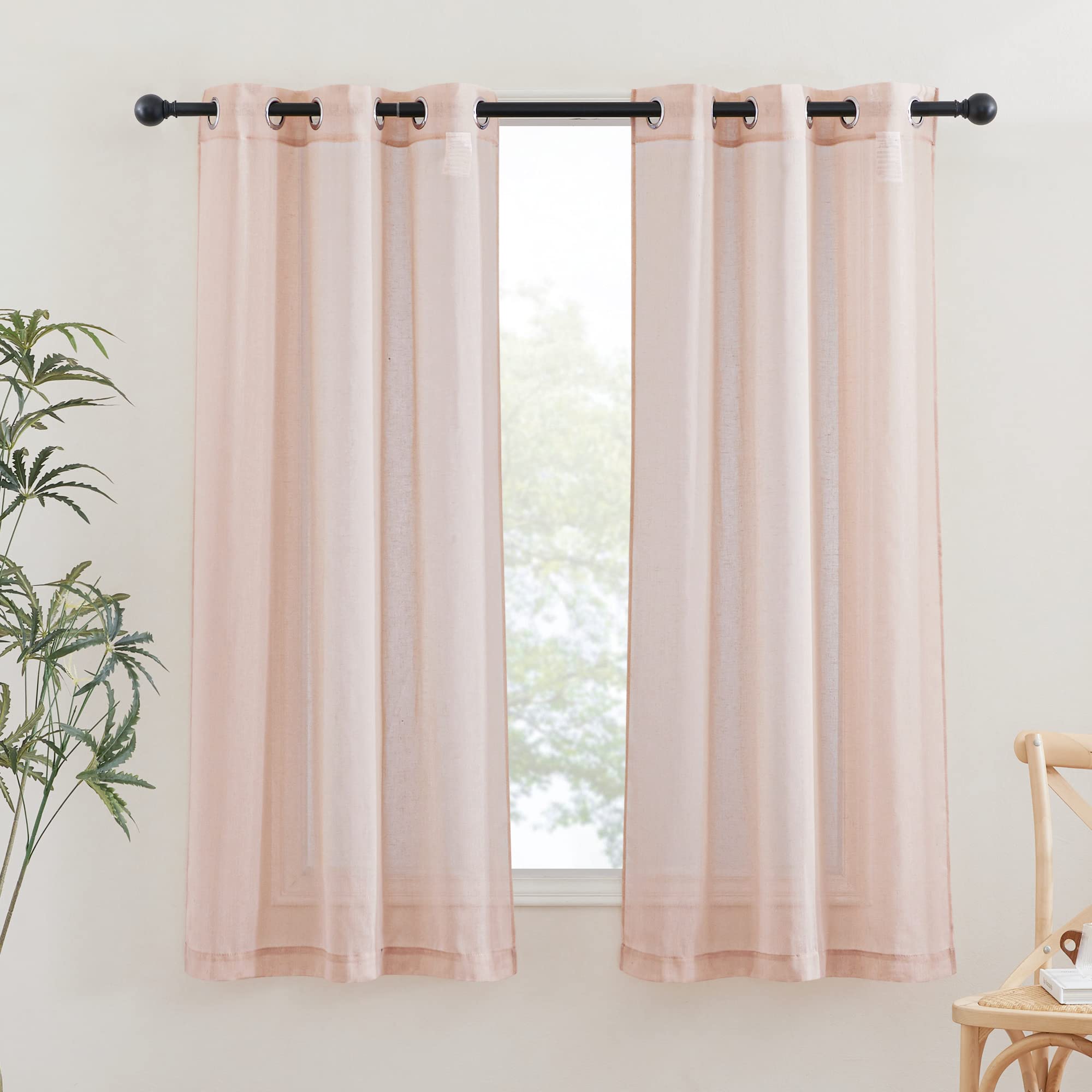 NICETOWN Semi Sheer Beige Curtains 84 inches Long, Grommet Retro Linen Curtains Window Treatments Vertical Drapes Privacy with Light Filter for Living Room, W52 x L84, 2 Panels
