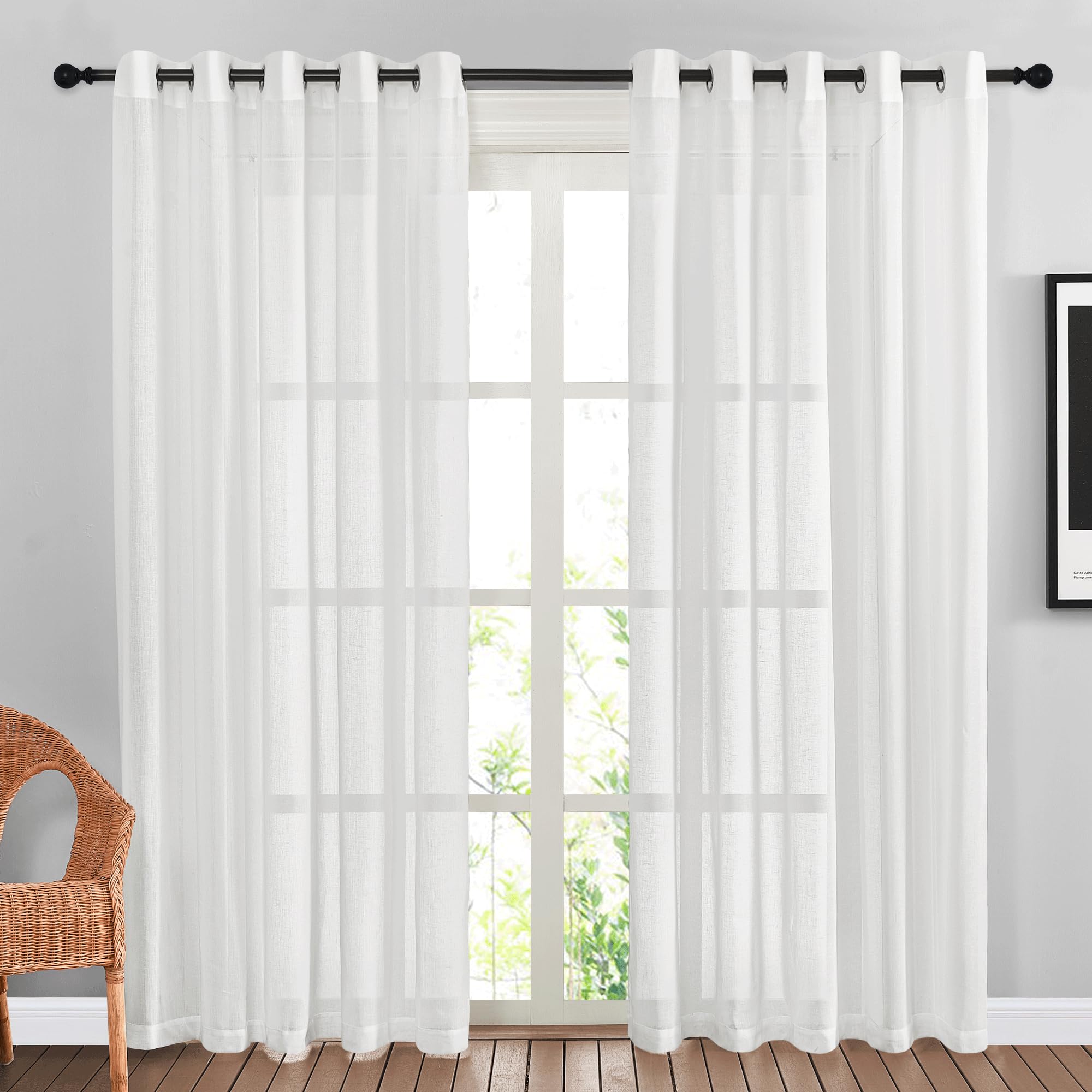 NICETOWN Semi Sheer Beige Curtains 84 inches Long, Grommet Retro Linen Curtains Window Treatments Vertical Drapes Privacy with Light Filter for Living Room, W52 x L84, 2 Panels
