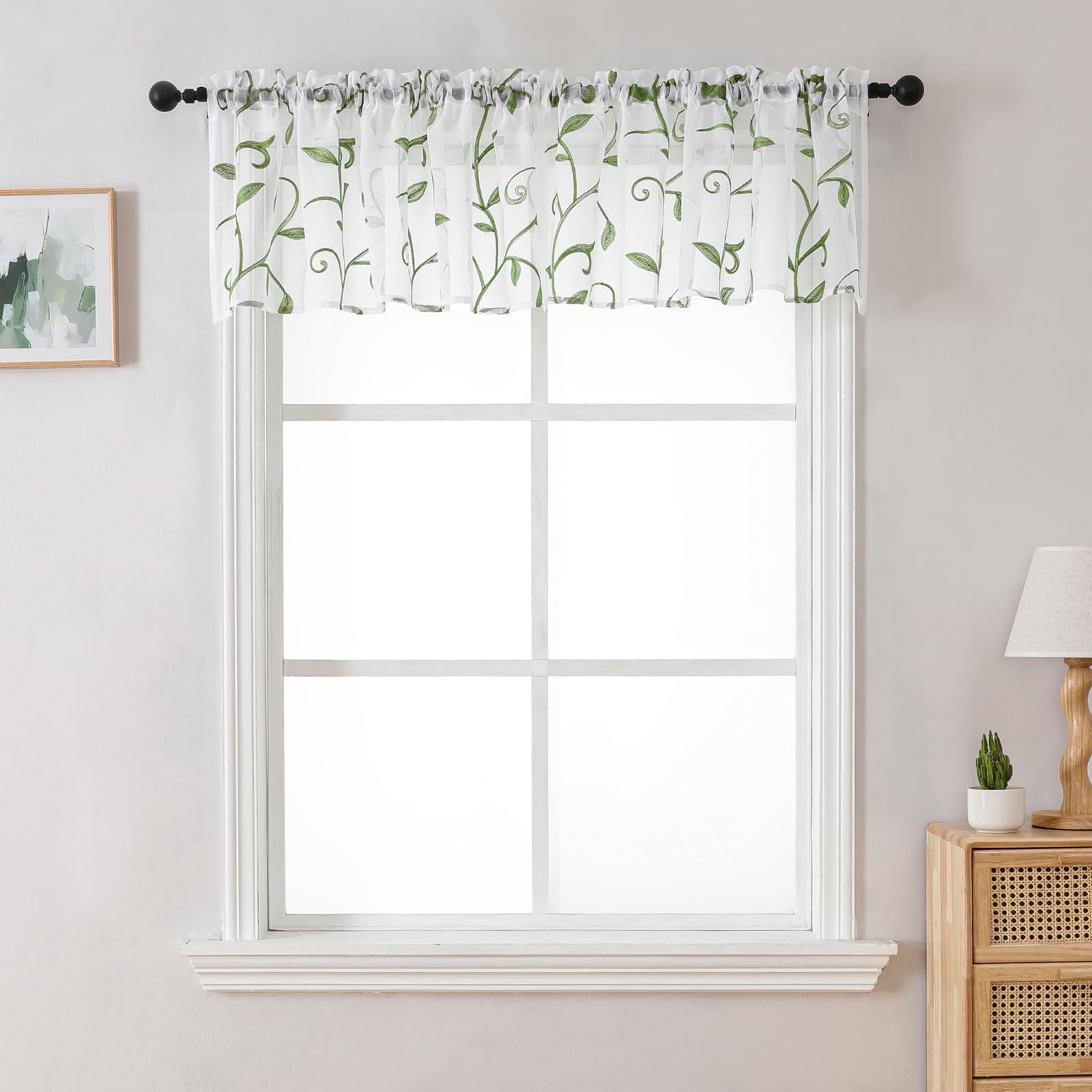 VISIONTEX Sheer Curtains 84 Inches Long 2 Panels Set Cream Beige Embroidered Floral Leaf Pattern Rod Pocket Semi Sheer Voile Window Curtains/Drapes for Bedroom Living Room 54 x 84 Inches