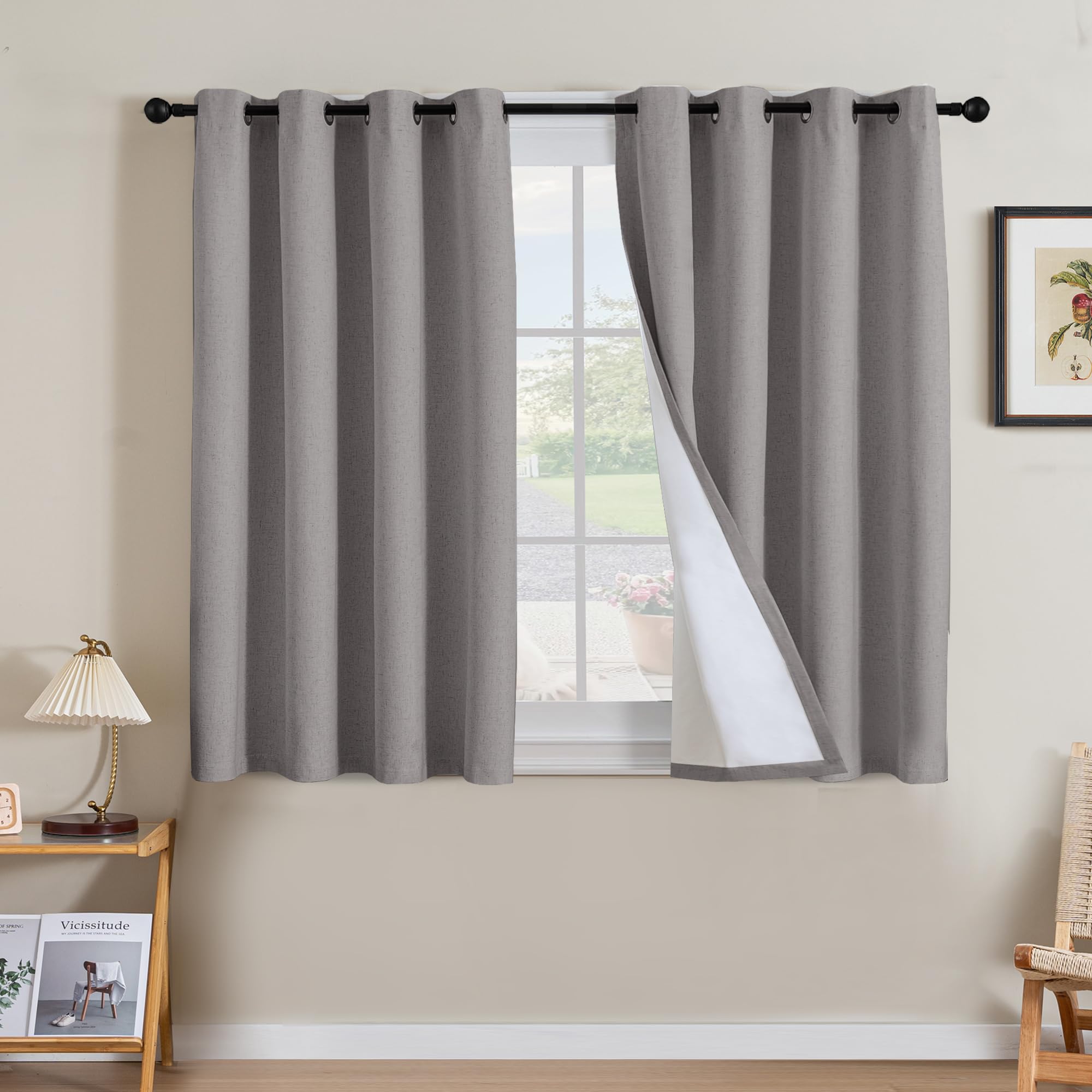 H.VERSAILTEX Linen 100% Blackout Curtains for Bedroom Full Light Blocking Curtains, Textured Window Curtain for Living Room 84 inch Grommet, Energy Efficient Curtains White Liner(2 Panels, Natural)