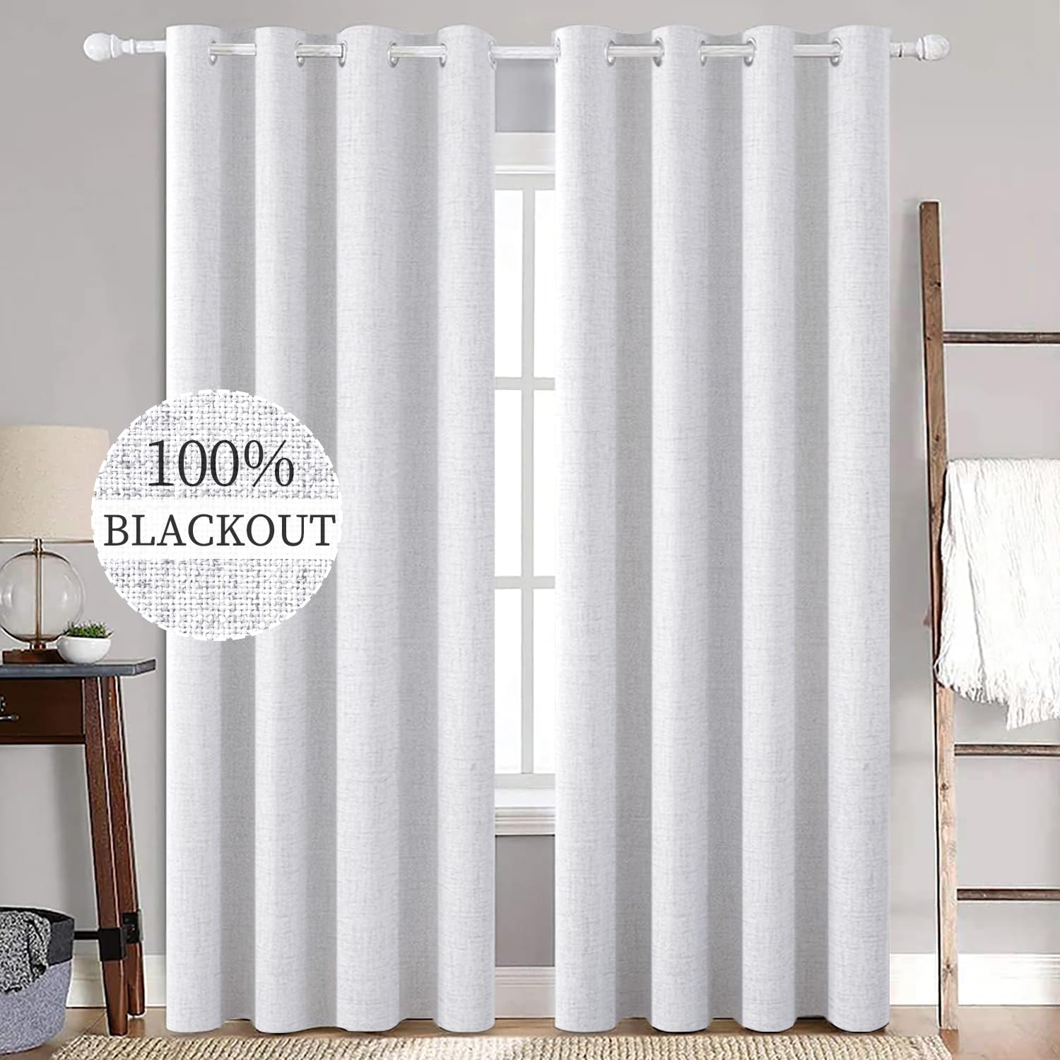 MIULEE 90 Inches Linen Textured Curtains for Bedroom 100% Blackout Thermal Insulated Natural Beige Grommet Room Darkening Curtains & Drapes Luxury Decor for Living Room Nursery 52 x 90 Inch (2 Panels)