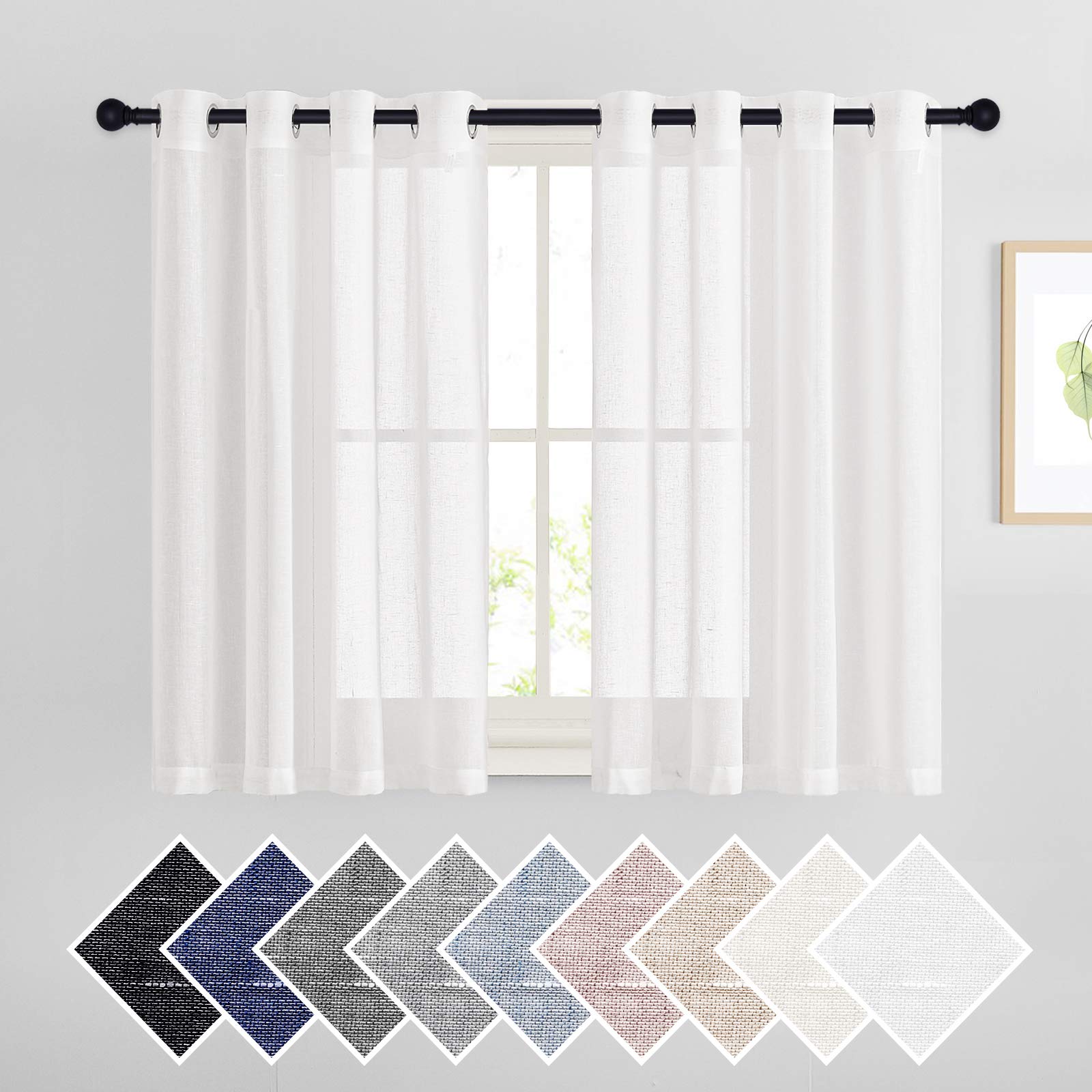 NICETOWN Semi Sheer Beige Curtains 84 inches Long, Grommet Retro Linen Curtains Window Treatments Vertical Drapes Privacy with Light Filter for Living Room, W52 x L84, 2 Panels