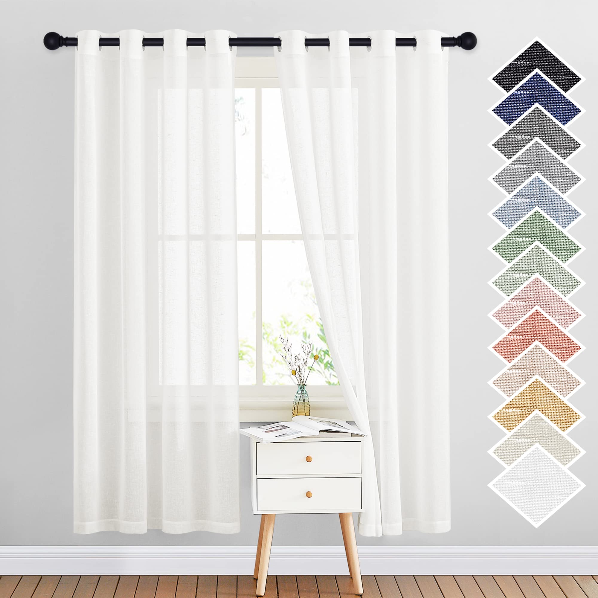 NICETOWN Semi Sheer Beige Curtains 84 inches Long, Grommet Retro Linen Curtains Window Treatments Vertical Drapes Privacy with Light Filter for Living Room, W52 x L84, 2 Panels
