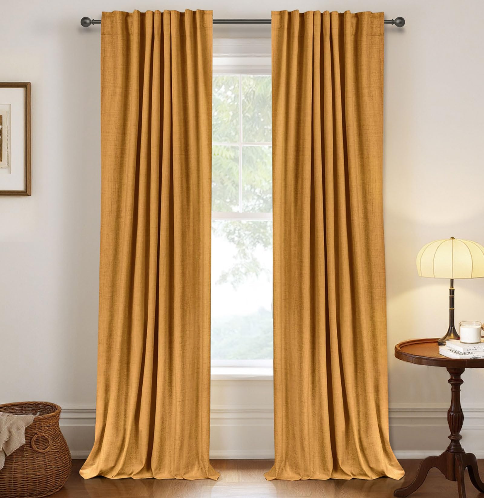 100% Blackout Shield Linen Blackout Curtains for Bedroom 84 Inches Long, Back Tab/Rod Pocket Living Room Drapes, Thermal Insulated Blackout Curtains 2 Panels Set, 50" W x 84" L, Cream
