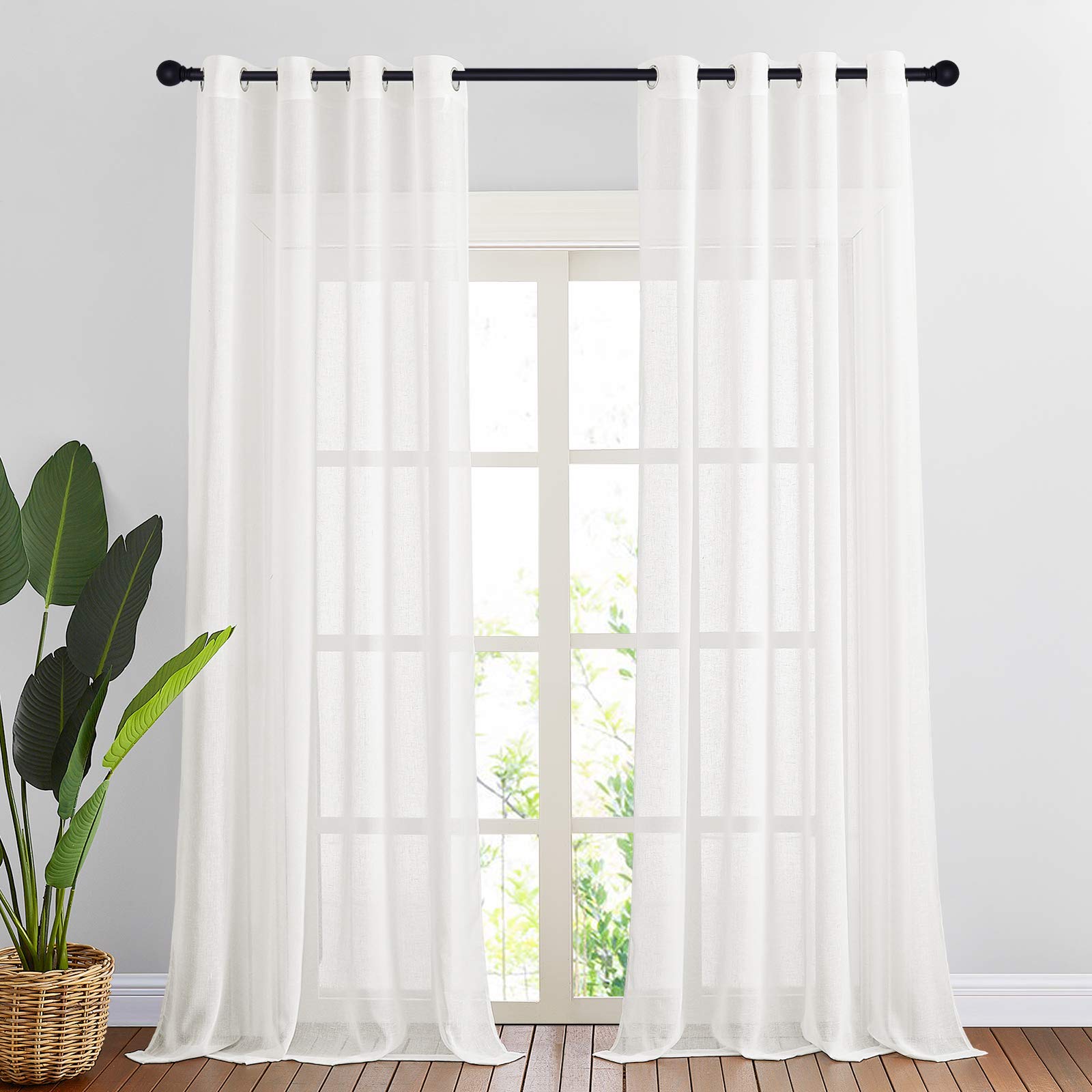 NICETOWN Semi Sheer Beige Curtains 84 inches Long, Grommet Retro Linen Curtains Window Treatments Vertical Drapes Privacy with Light Filter for Living Room, W52 x L84, 2 Panels
