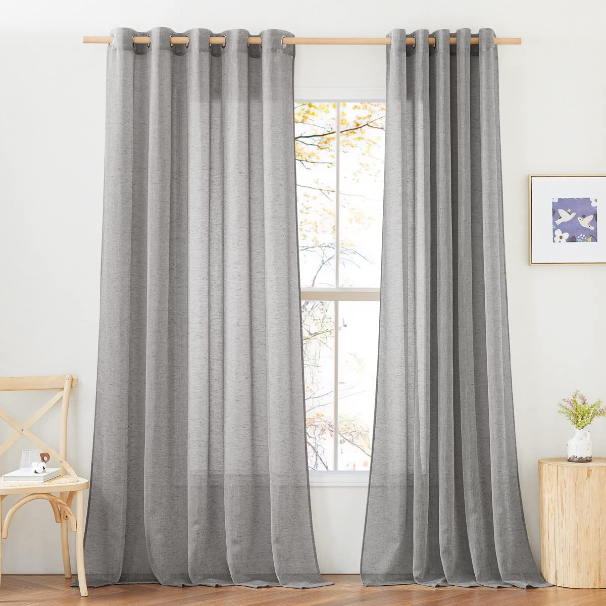 NICETOWN Semi Sheer Beige Curtains 84 inches Long, Grommet Retro Linen Curtains Window Treatments Vertical Drapes Privacy with Light Filter for Living Room, W52 x L84, 2 Panels