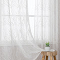 VISIONTEX Sheer Curtains 84 Inches Long 2 Panels Set Cream Beige Embroidered Floral Leaf Pattern Rod Pocket Semi Sheer Voile Window Curtains/Drapes for Bedroom Living Room 54 x 84 Inches