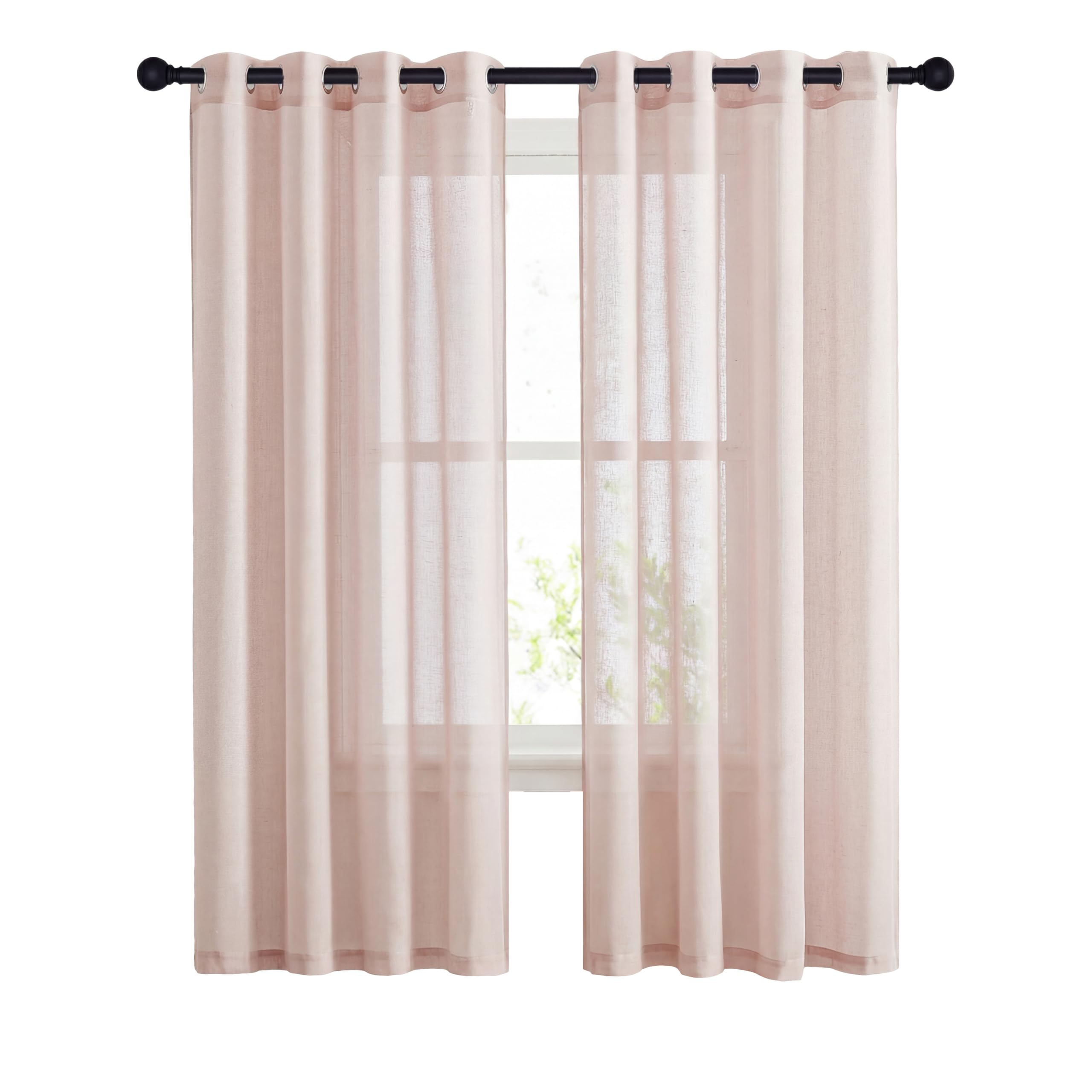 NICETOWN Semi Sheer Beige Curtains 84 inches Long, Grommet Retro Linen Curtains Window Treatments Vertical Drapes Privacy with Light Filter for Living Room, W52 x L84, 2 Panels