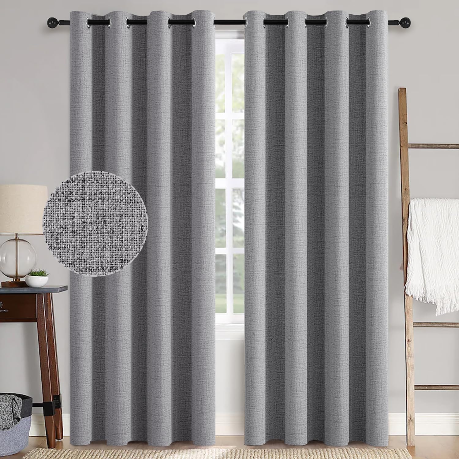 MIULEE 90 Inches Linen Textured Curtains for Bedroom 100% Blackout Thermal Insulated Natural Beige Grommet Room Darkening Curtains & Drapes Luxury Decor for Living Room Nursery 52 x 90 Inch (2 Panels)