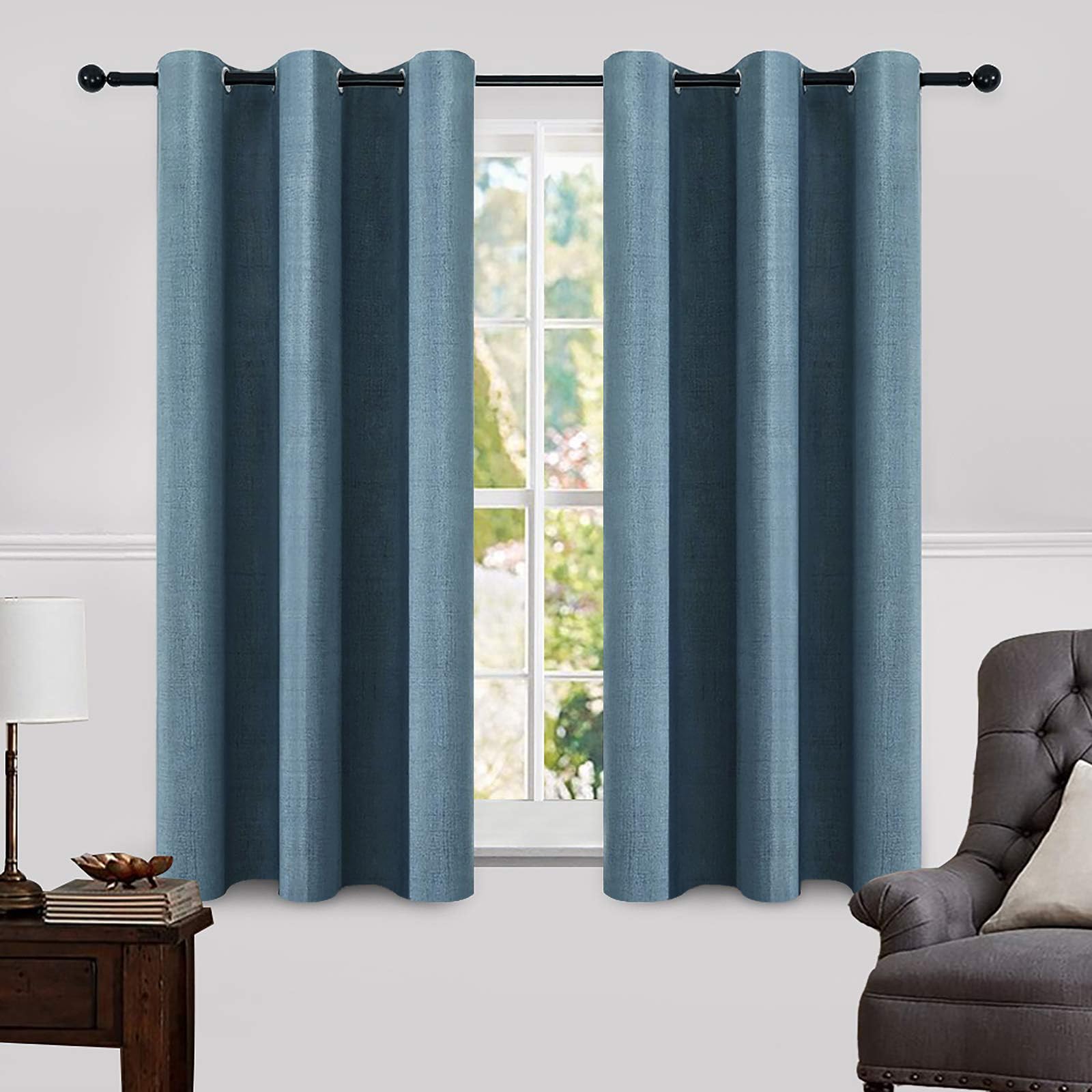 MIULEE 90 Inches Linen Textured Curtains for Bedroom 100% Blackout Thermal Insulated Natural Beige Grommet Room Darkening Curtains & Drapes Luxury Decor for Living Room Nursery 52 x 90 Inch (2 Panels)