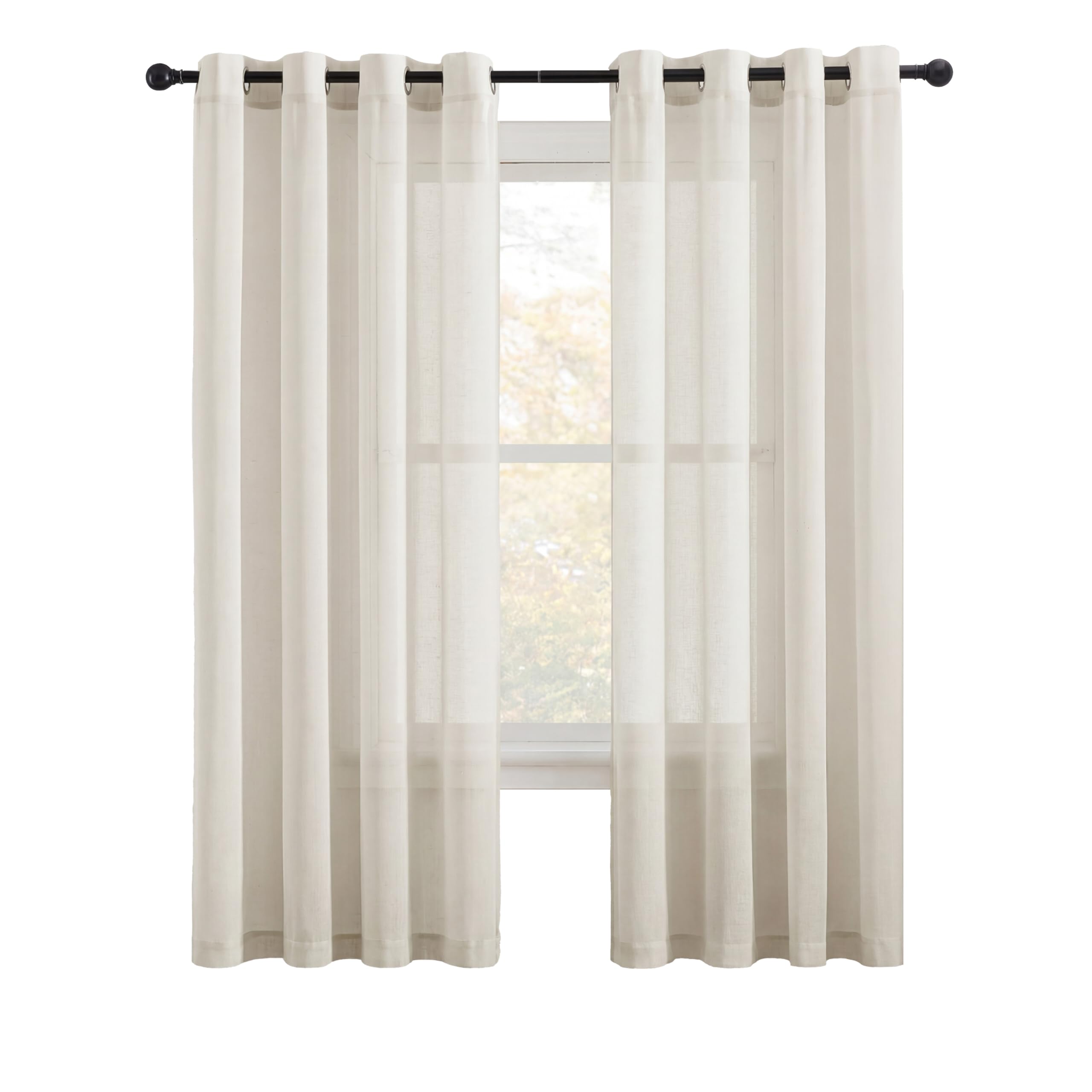 NICETOWN Semi Sheer Beige Curtains 84 inches Long, Grommet Retro Linen Curtains Window Treatments Vertical Drapes Privacy with Light Filter for Living Room, W52 x L84, 2 Panels
