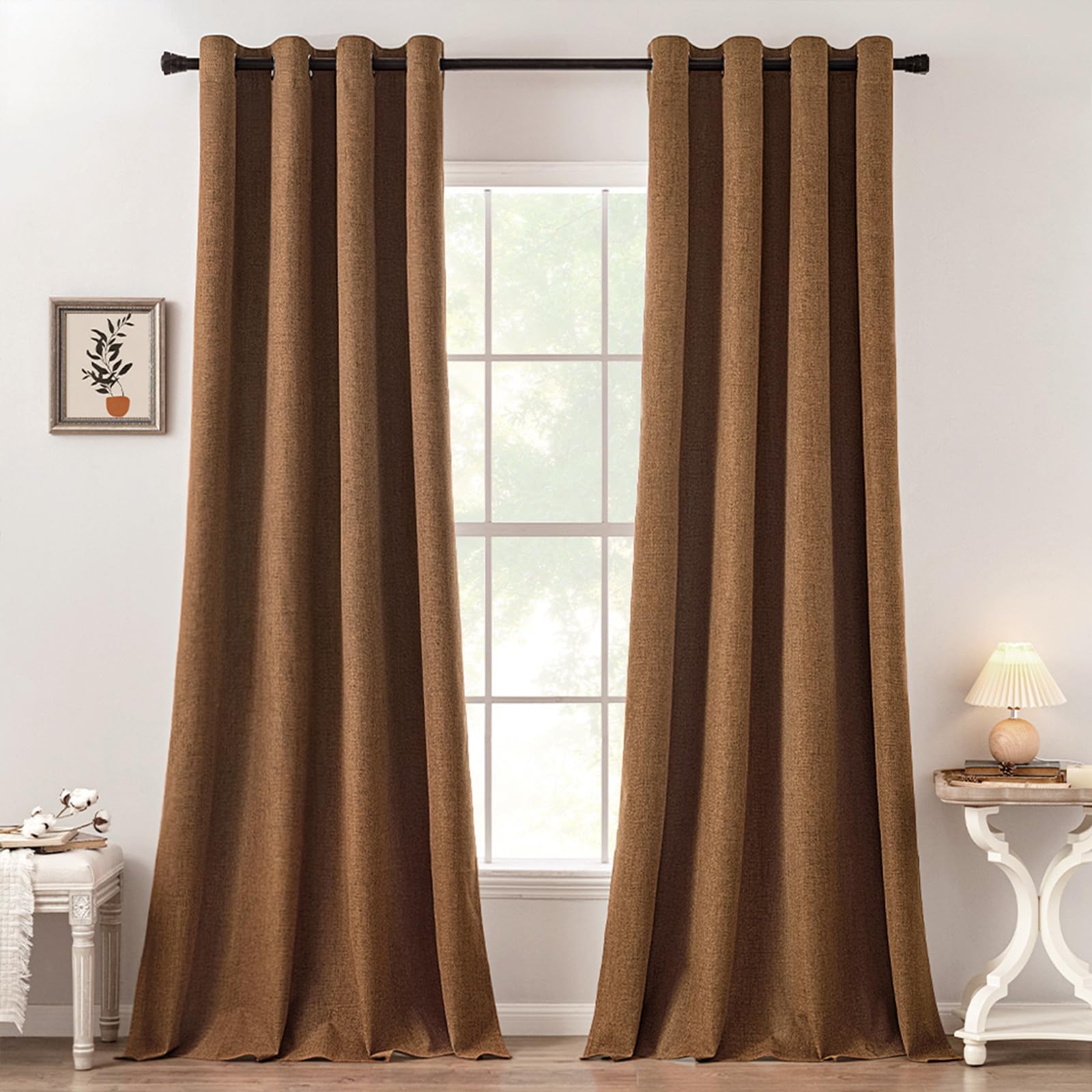 MIULEE 90 Inches Linen Textured Curtains for Bedroom 100% Blackout Thermal Insulated Natural Beige Grommet Room Darkening Curtains & Drapes Luxury Decor for Living Room Nursery 52 x 90 Inch (2 Panels)