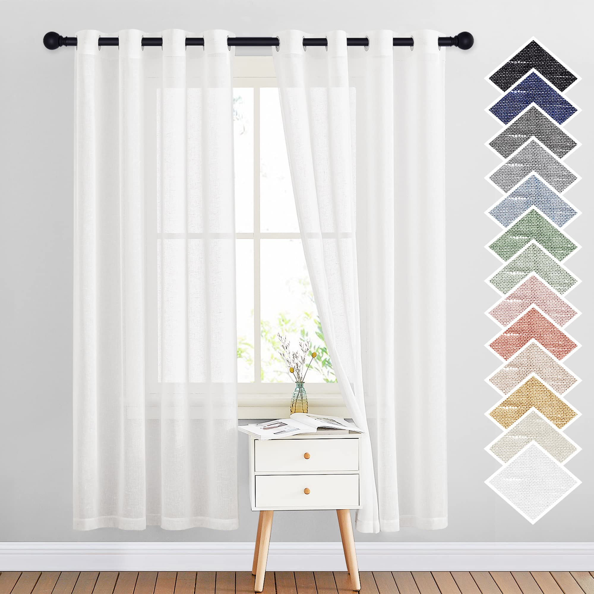 NICETOWN Semi Sheer Beige Curtains 84 inches Long, Grommet Retro Linen Curtains Window Treatments Vertical Drapes Privacy with Light Filter for Living Room, W52 x L84, 2 Panels