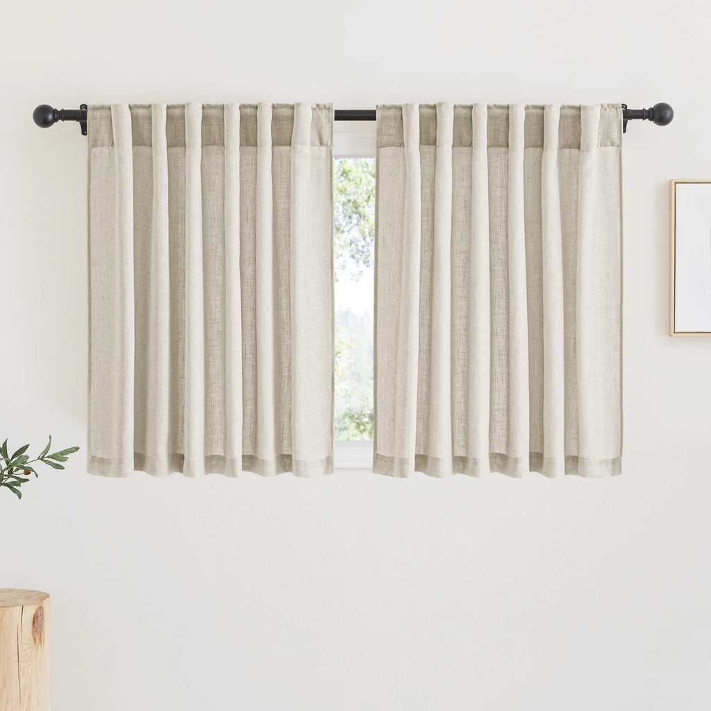 RYB HOME White Sheer Curtains Linen Texture Window Panels, Semi Sheer Light Filetring Rod Pocket & Back Tab Drapes for Bedroom, 52 x 84 inches, Pack of 2