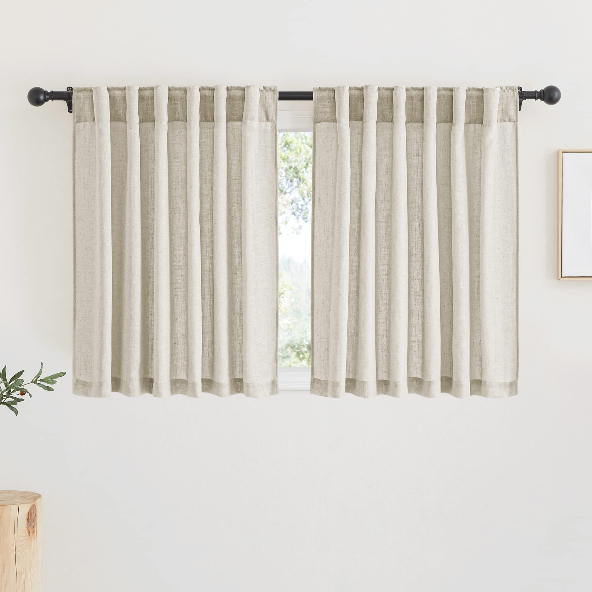 RYB HOME White Sheer Curtains Linen Texture Window Panels, Semi Sheer Light Filetring Rod Pocket & Back Tab Drapes for Bedroom, 52 x 84 inches, Pack of 2