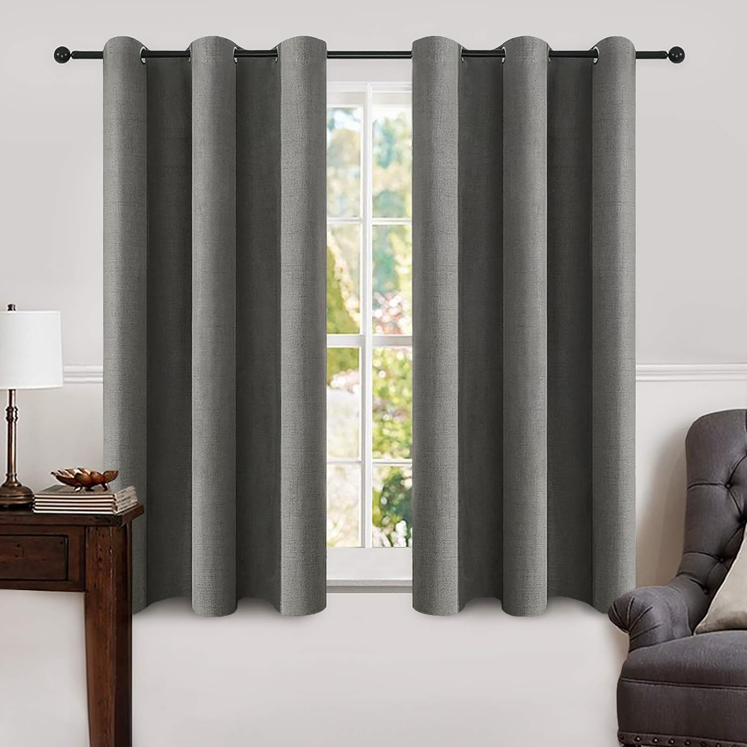 MIULEE 90 Inches Linen Textured Curtains for Bedroom 100% Blackout Thermal Insulated Natural Beige Grommet Room Darkening Curtains & Drapes Luxury Decor for Living Room Nursery 52 x 90 Inch (2 Panels)