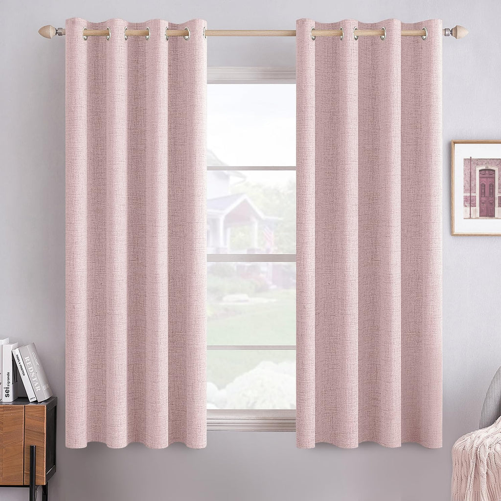 MIULEE 90 Inches Linen Textured Curtains for Bedroom 100% Blackout Thermal Insulated Natural Beige Grommet Room Darkening Curtains & Drapes Luxury Decor for Living Room Nursery 52 x 90 Inch (2 Panels)