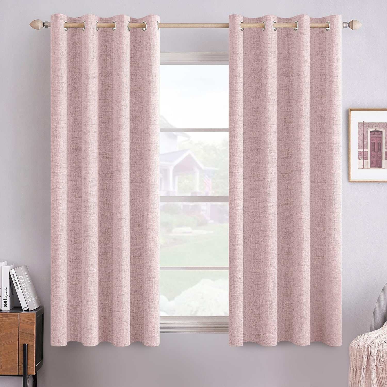 MIULEE 90 Inches Linen Textured Curtains for Bedroom 100% Blackout Thermal Insulated Natural Beige Grommet Room Darkening Curtains & Drapes Luxury Decor for Living Room Nursery 52 x 90 Inch (2 Panels)