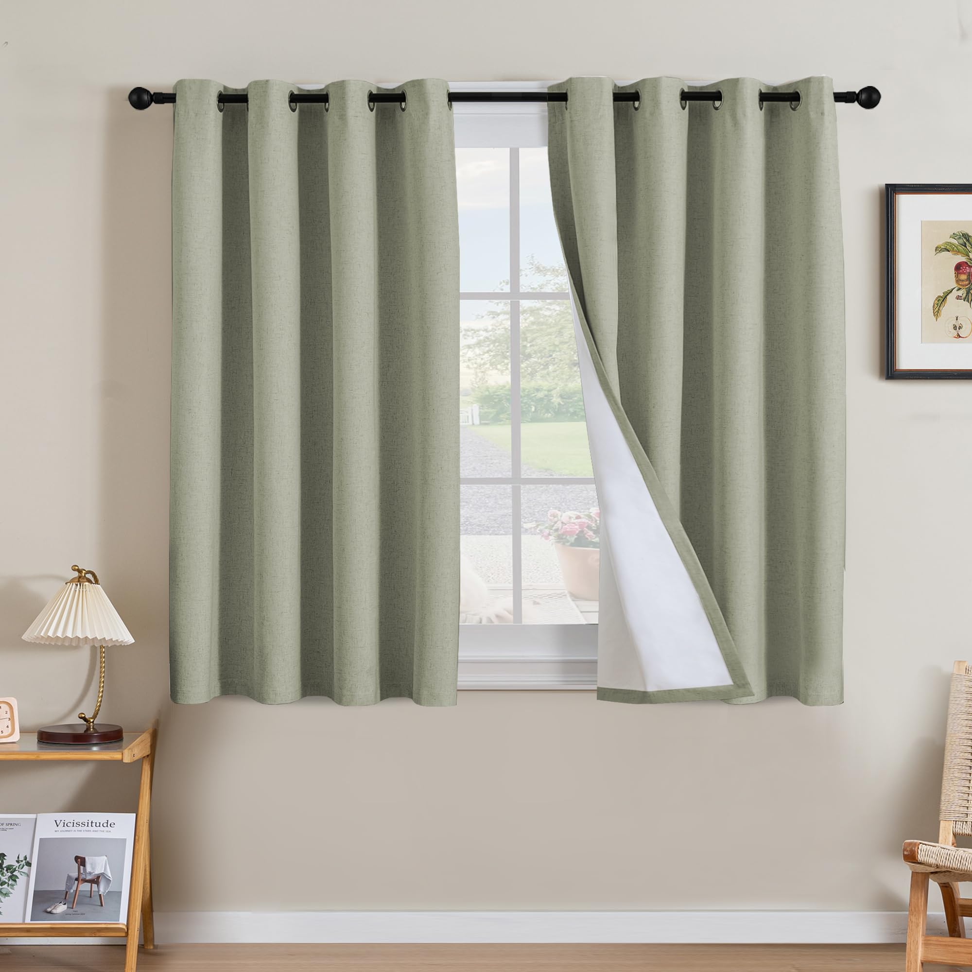 H.VERSAILTEX Linen 100% Blackout Curtains for Bedroom Full Light Blocking Curtains, Textured Window Curtain for Living Room 84 inch Grommet, Energy Efficient Curtains White Liner(2 Panels, Natural)